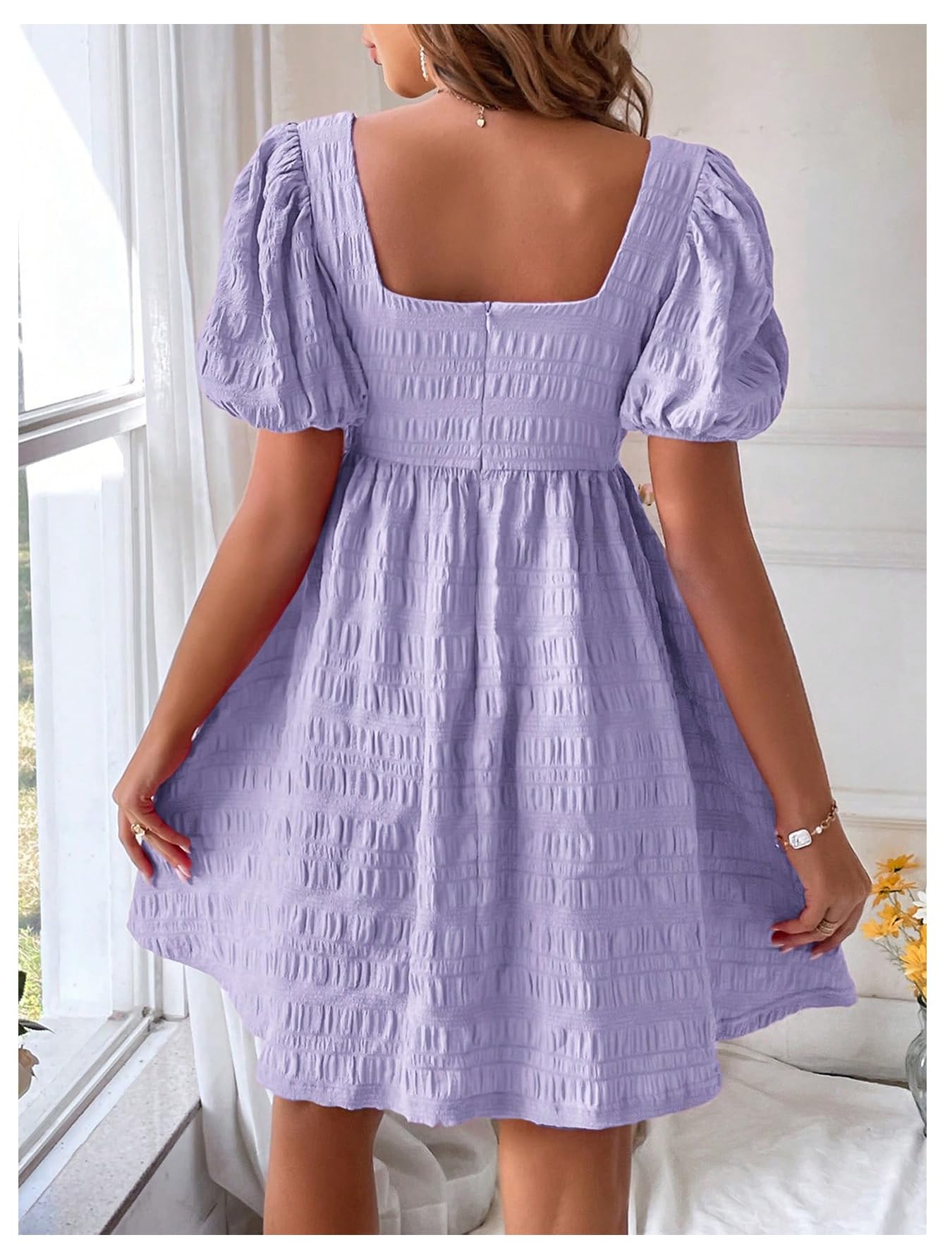 Foto 3 pulgar | Vestido Soly Hux Manga Abullonada Morado para Mujer - Venta Internacional