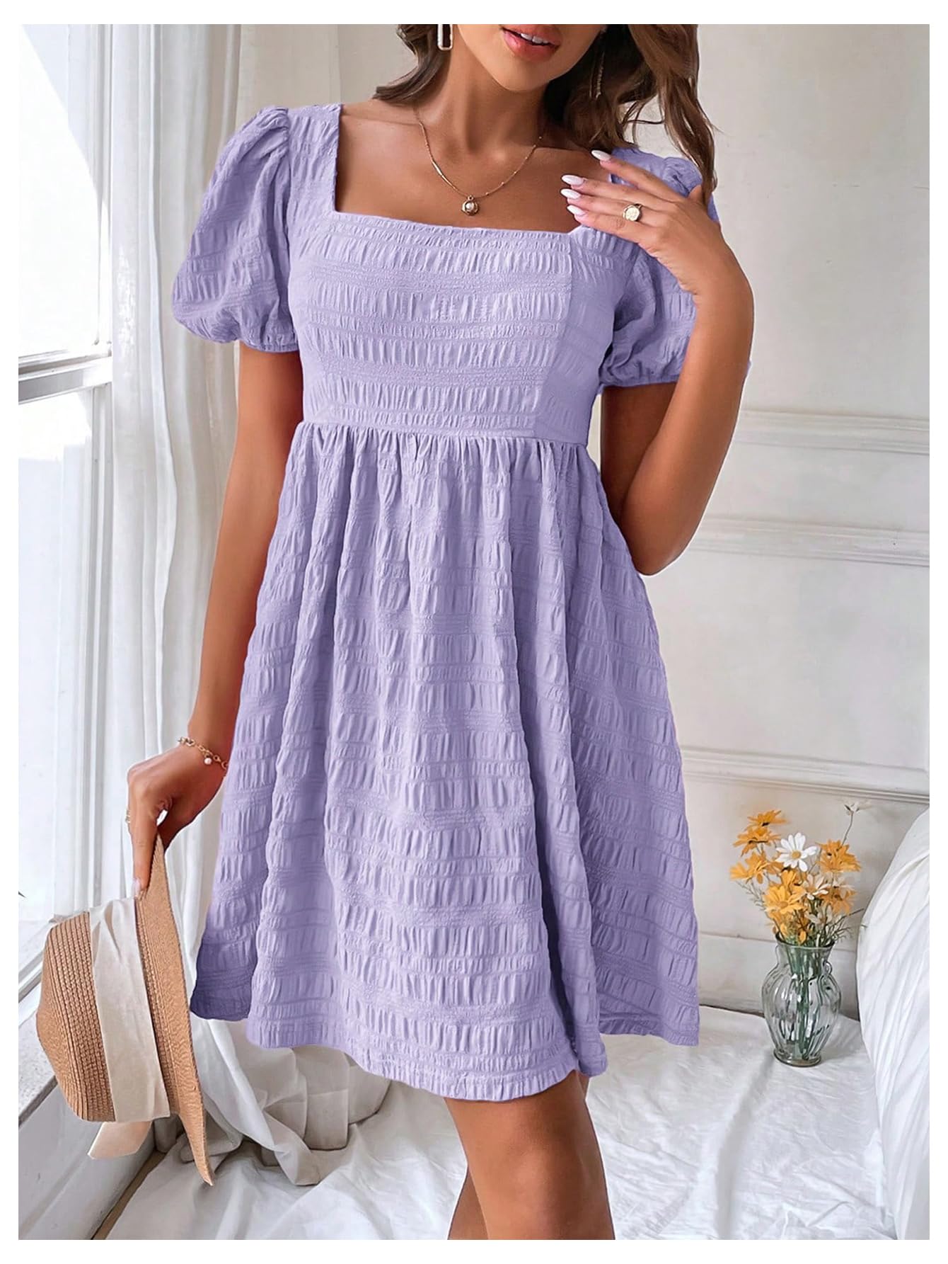 Foto 5 pulgar | Vestido Soly Hux Manga Abullonada Morado para Mujer - Venta Internacional