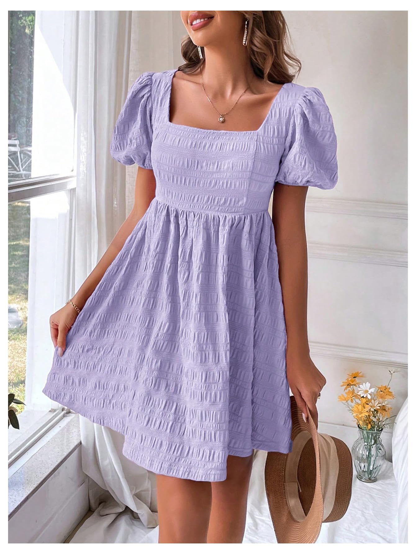 Foto 6 pulgar | Vestido Soly Hux Manga Abullonada Morado para Mujer - Venta Internacional