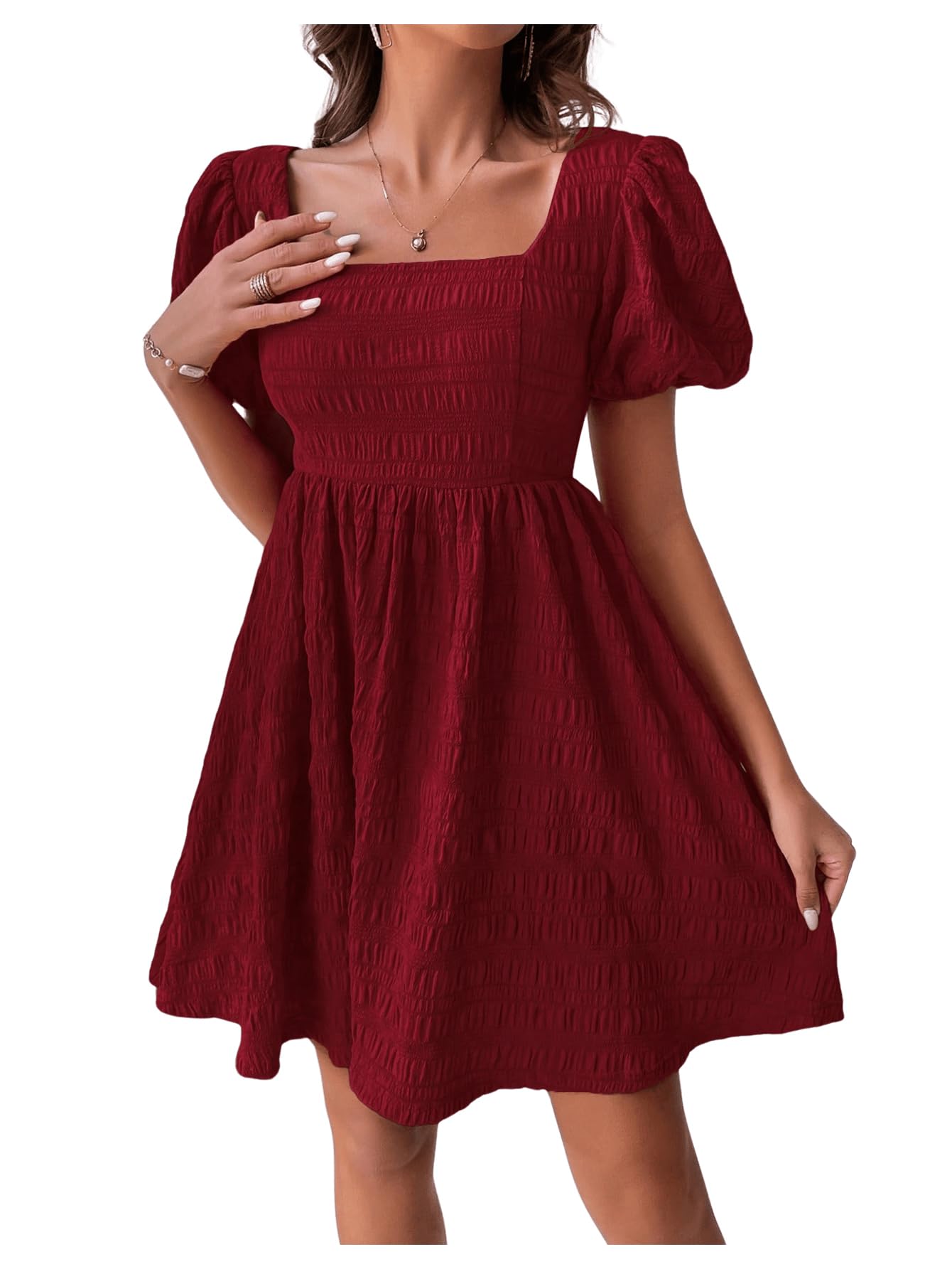 Foto 2 pulgar | Vestido Soly Hux De Verano Con Cuello Cuadrado Y Manga Abullonada Para Mujer - Venta Internacional.