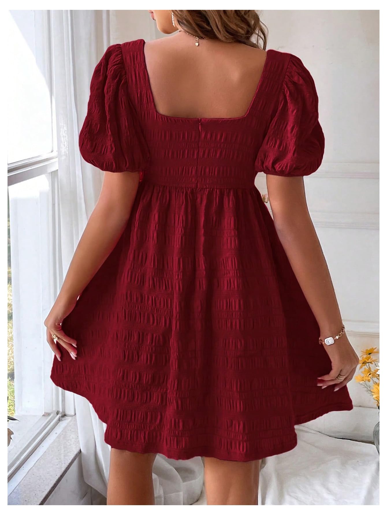 Foto 3 pulgar | Vestido Soly Hux De Verano Con Cuello Cuadrado Y Manga Abullonada Para Mujer - Venta Internacional.