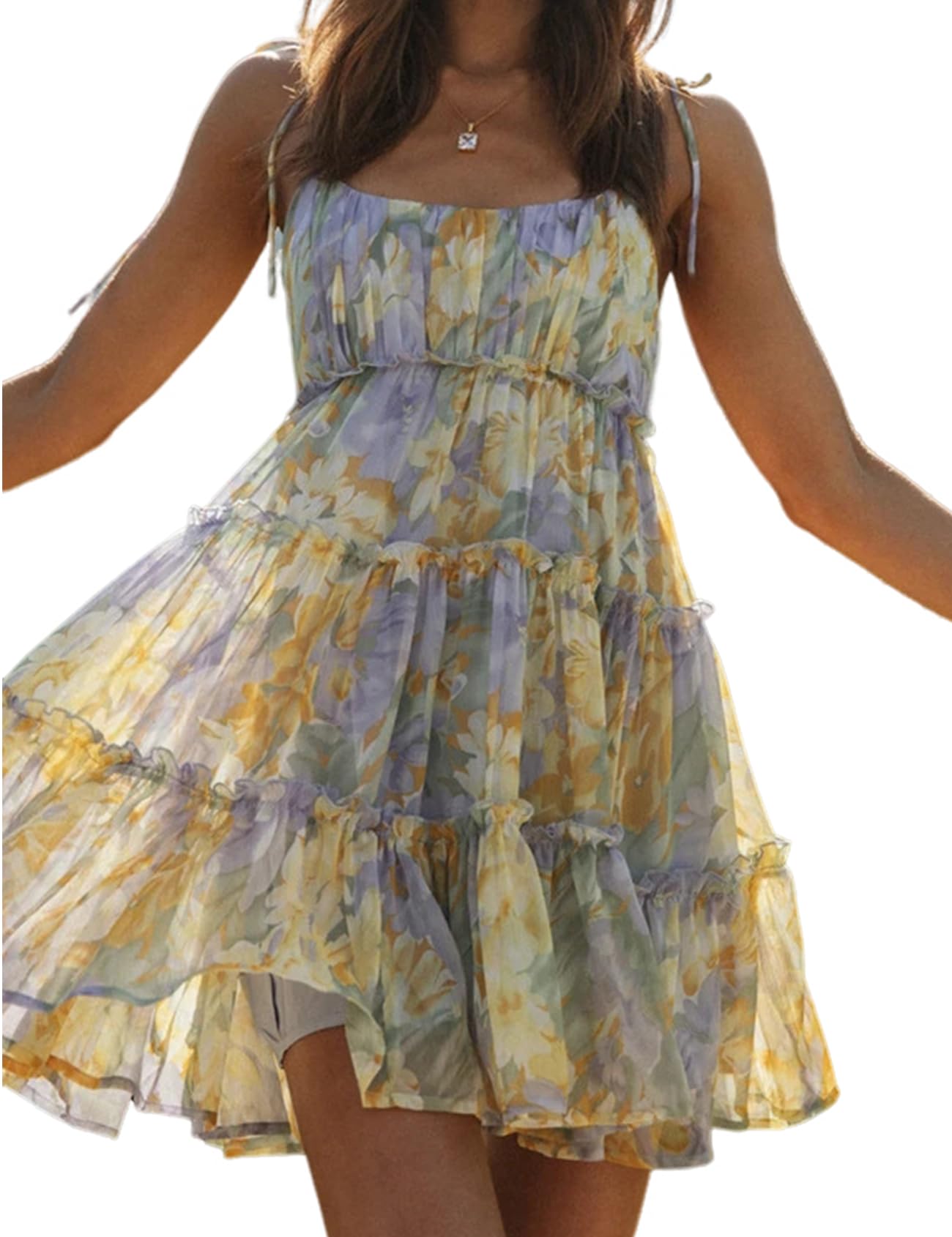 Foto 2 pulgar | Vestido Gihuo Con Estampado Floral, Mini, Bohemio, Fluido, Con Volantes, Verano 2024 - Venta Internacional.