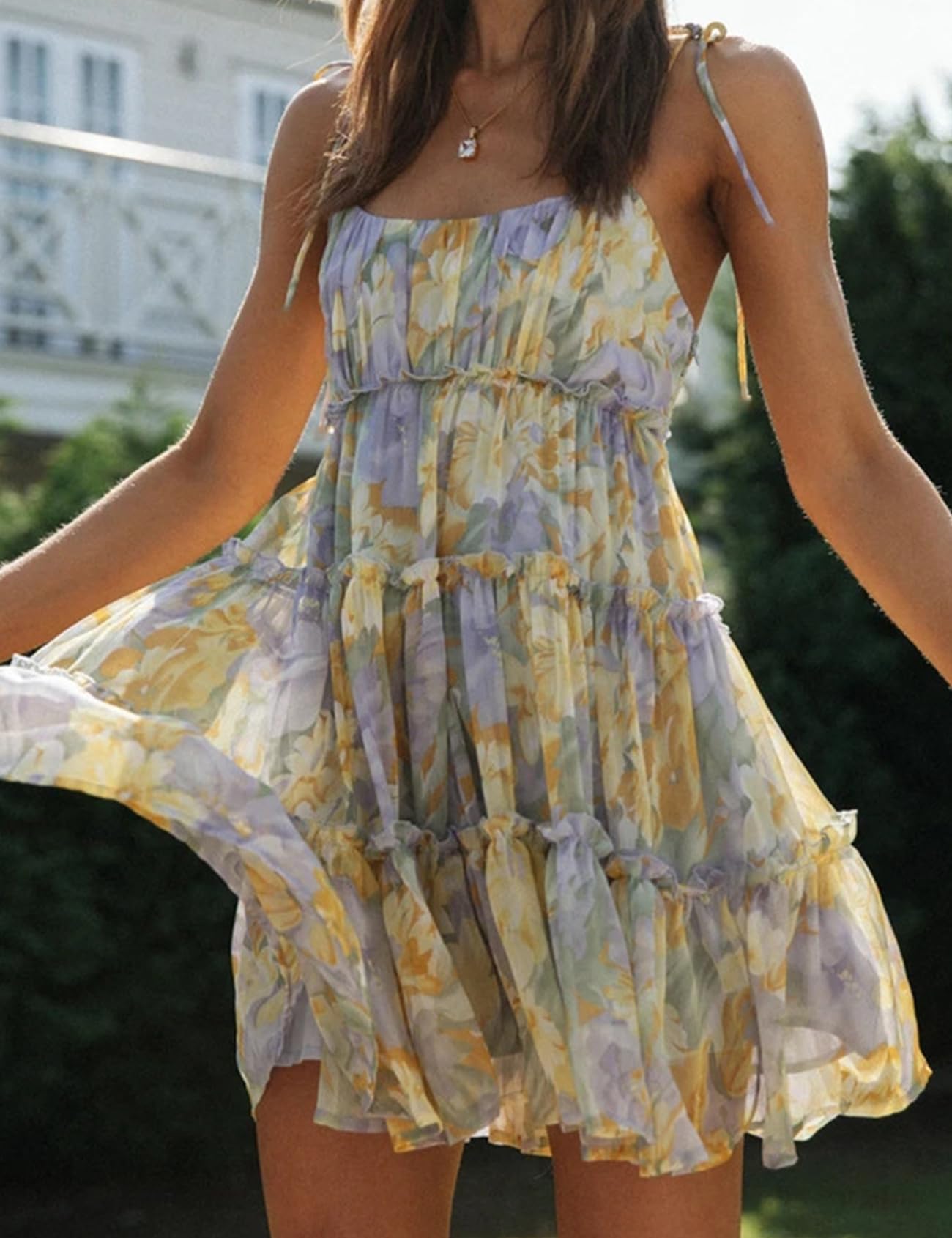 Foto 3 pulgar | Vestido Gihuo Con Estampado Floral, Mini, Bohemio, Fluido, Con Volantes, Verano 2024 - Venta Internacional.