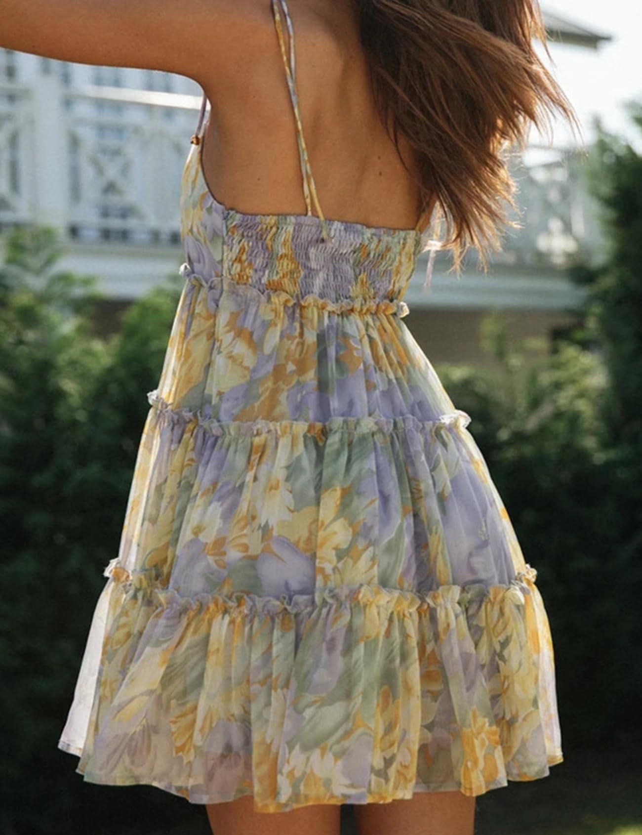 Foto 5 | Vestido Gihuo Con Estampado Floral, Mini, Bohemio, Fluido, Con Volantes, Verano 2024 - Venta Internacional.