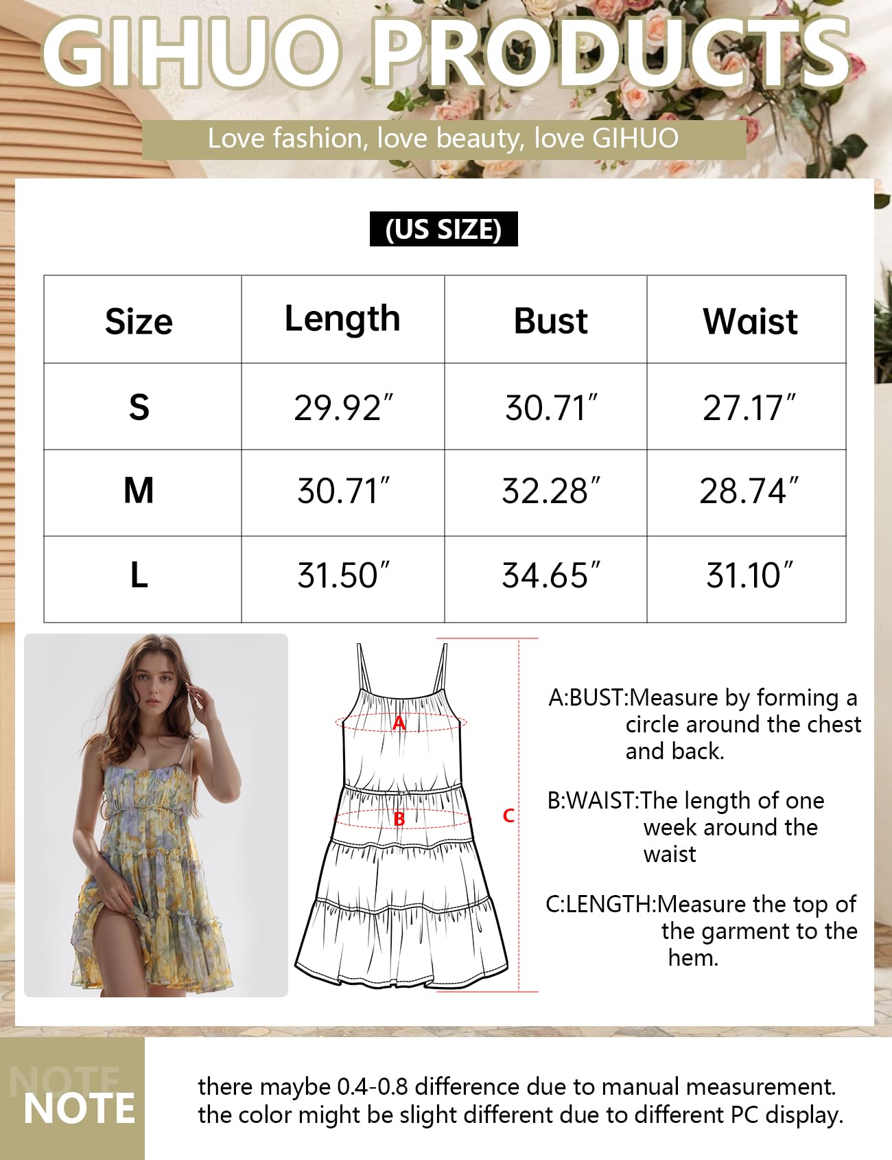 Foto 6 | Vestido Gihuo Con Estampado Floral, Mini, Bohemio, Fluido, Con Volantes, Verano 2024 - Venta Internacional.