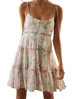 Foto 1 | Vestido Gihuo Con Estampado Floral, Mini, Bohemio, Fluido, Con Volantes, Sin Mangas - Venta Internacional.