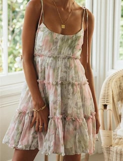 Foto 2 | Vestido Gihuo Con Estampado Floral, Mini, Bohemio, Fluido, Con Volantes, Sin Mangas - Venta Internacional.
