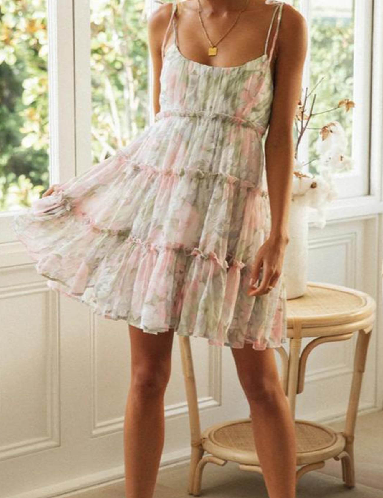 Foto 6 pulgar | Vestido Gihuo Con Estampado Floral, Mini, Bohemio, Fluido, Con Volantes, Sin Mangas - Venta Internacional.