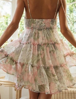Foto 7 | Vestido Gihuo Con Estampado Floral, Mini, Bohemio, Fluido, Con Volantes, Sin Mangas - Venta Internacional.