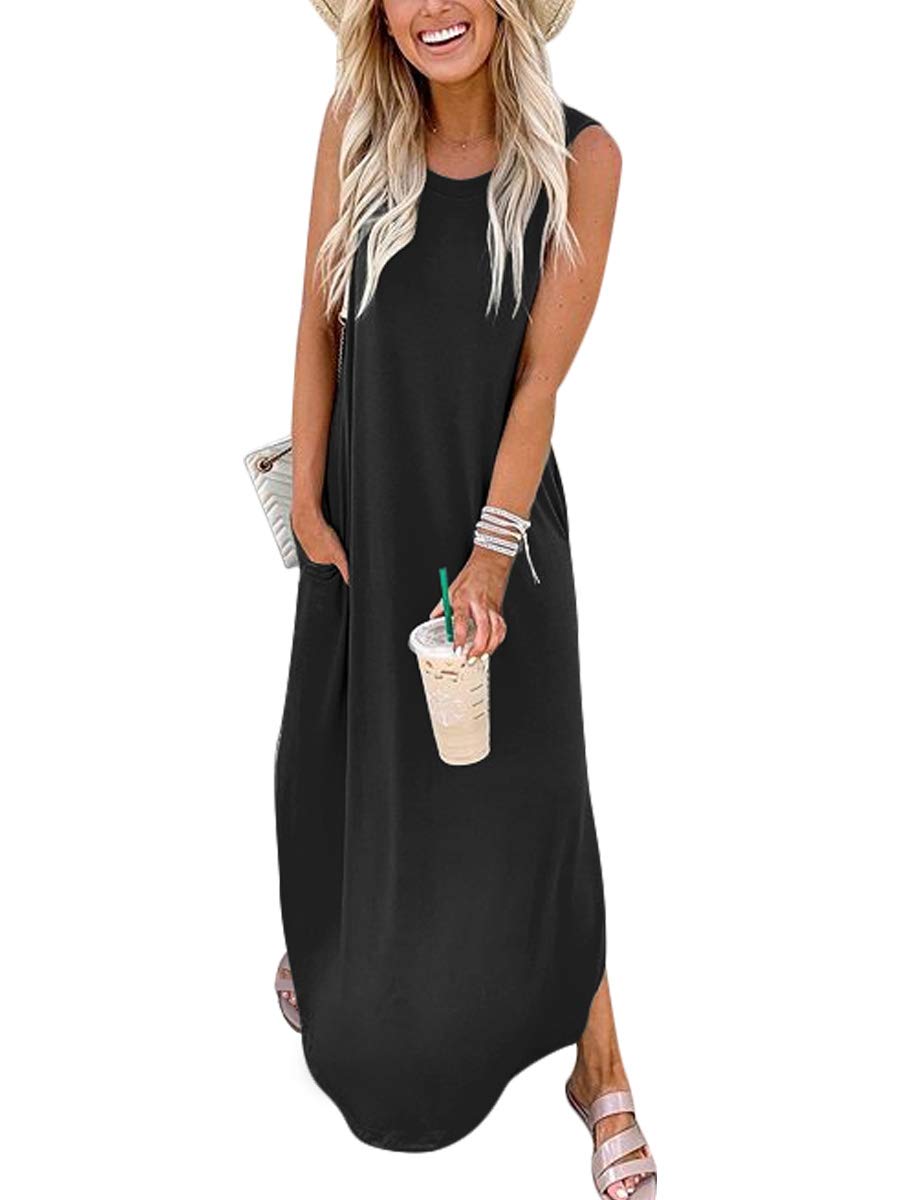 Foto 2 pulgar | Vestido Anrabess Casual Sin Mangas Maxi Negro - Venta Internacional