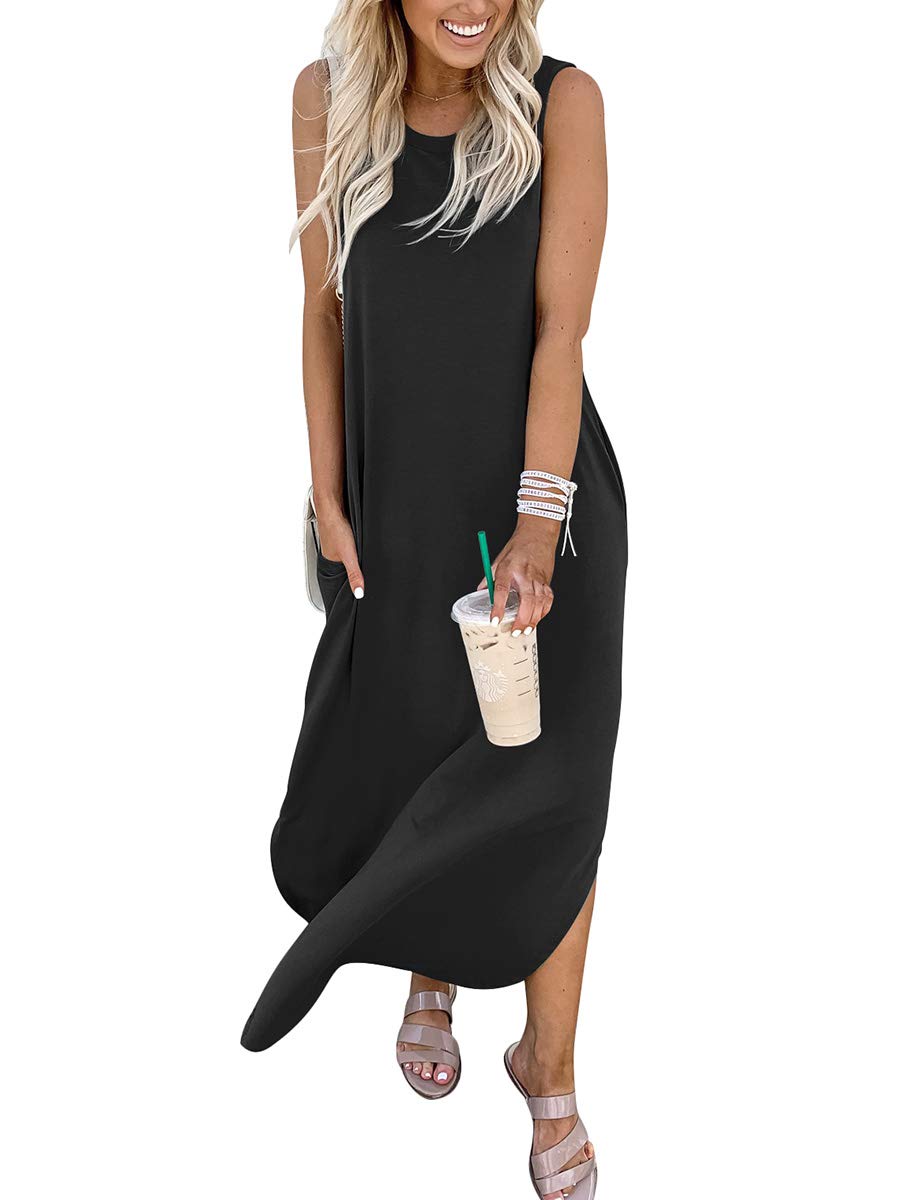 Foto 3 pulgar | Vestido Anrabess Casual Sin Mangas Maxi Negro - Venta Internacional