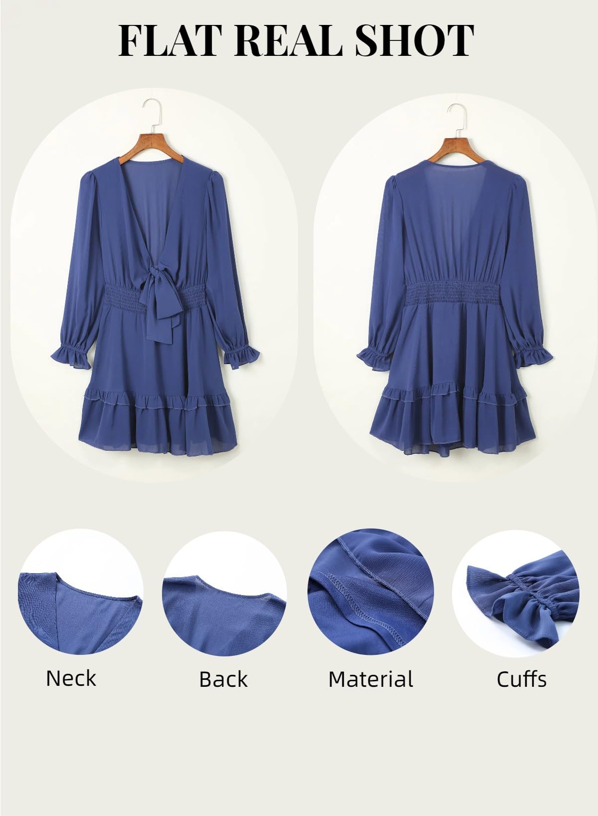 Foto 5 | Vestido Alvaq Para Primavera Y Otoño, Manga Larga, Cuello En V, Volantes, Azul - Venta Internacional.