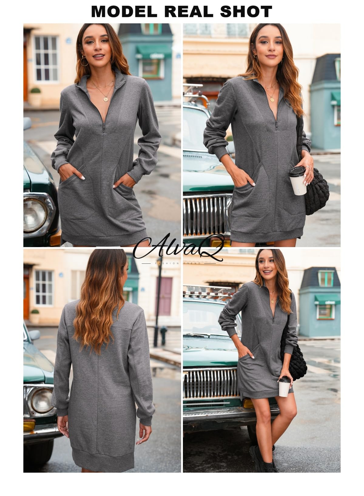 Foto 5 pulgar | Vestido Tipo Sudadera Alvaq Otoño 2024 Cuello En V Manga Larga Gris - Venta Internacional.