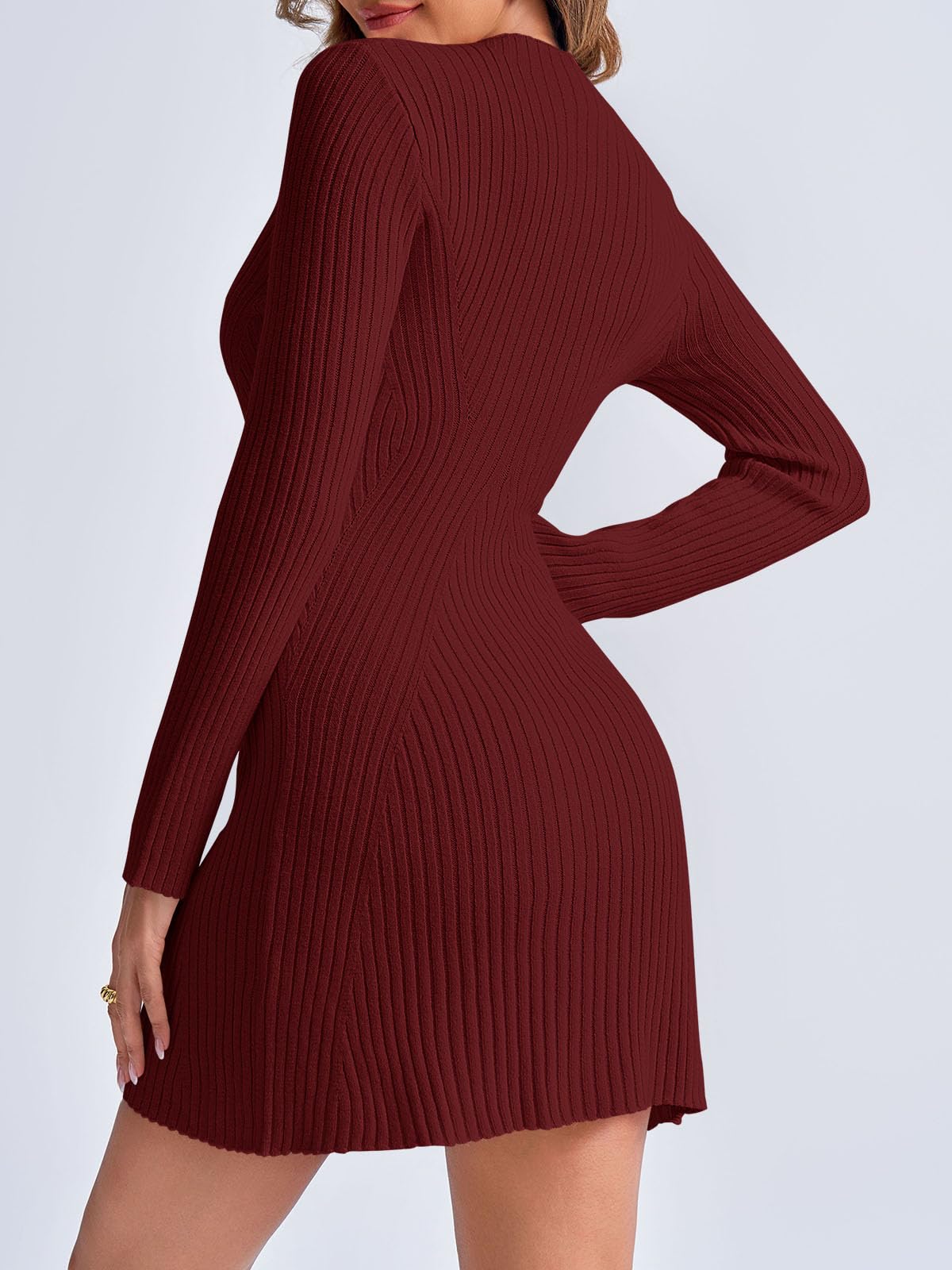Foto 7 pulgar | Vestido Tipo Suéter Saodimallsu 2024 Para Mujer, Manga Larga, Color Burdeos - Venta Internacional.