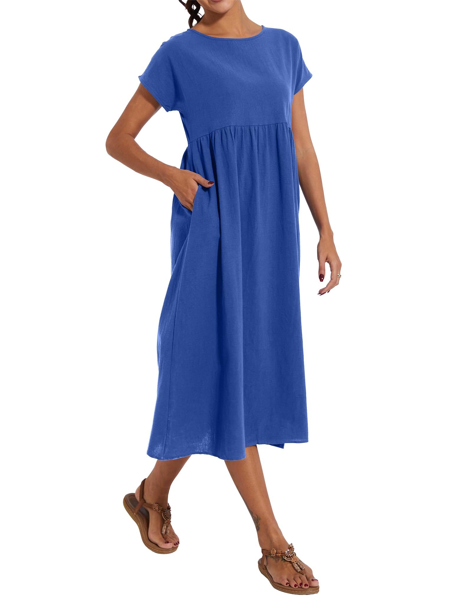 Foto 3 pulgar | Vestido Wrolem Casual De Verano De Algodón Con Bolsillos Para Mujer 2024 - Venta Internacional.