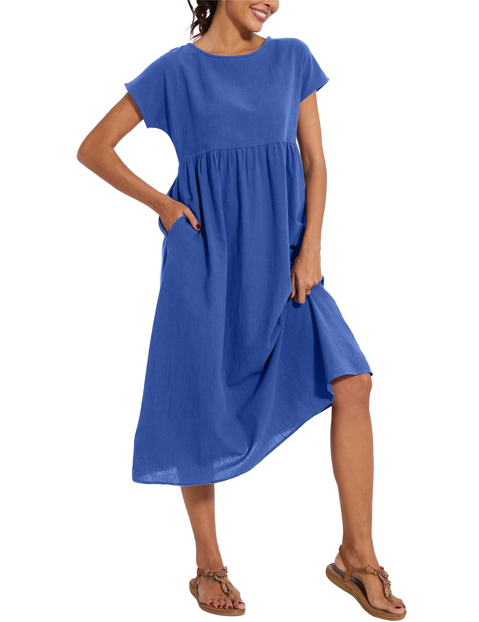 Foto 4 pulgar | Vestido Wrolem Casual De Verano De Algodón Con Bolsillos Para Mujer 2024 - Venta Internacional.