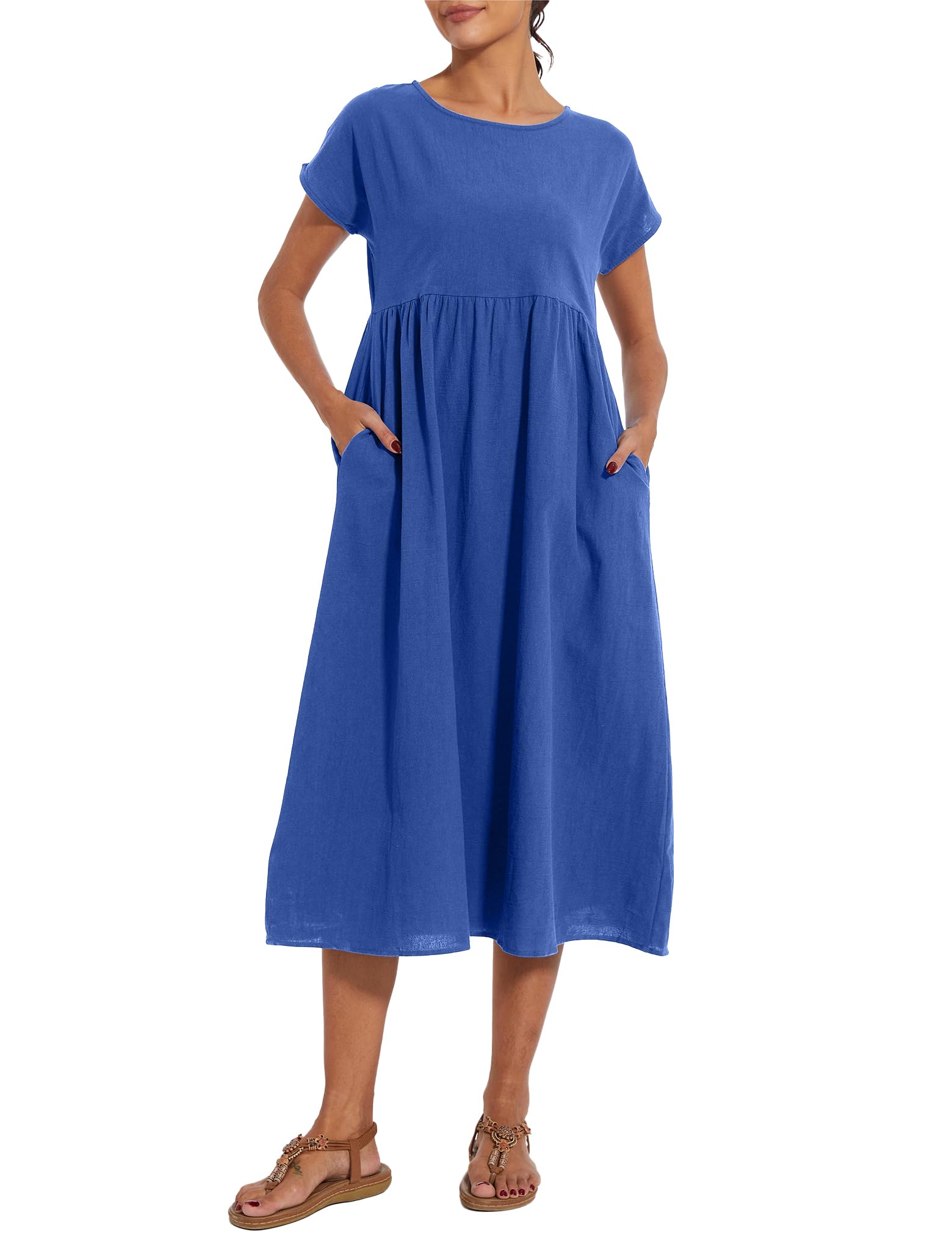 Foto 5 pulgar | Vestido Wrolem Casual De Verano De Algodón Con Bolsillos Para Mujer 2024 - Venta Internacional.
