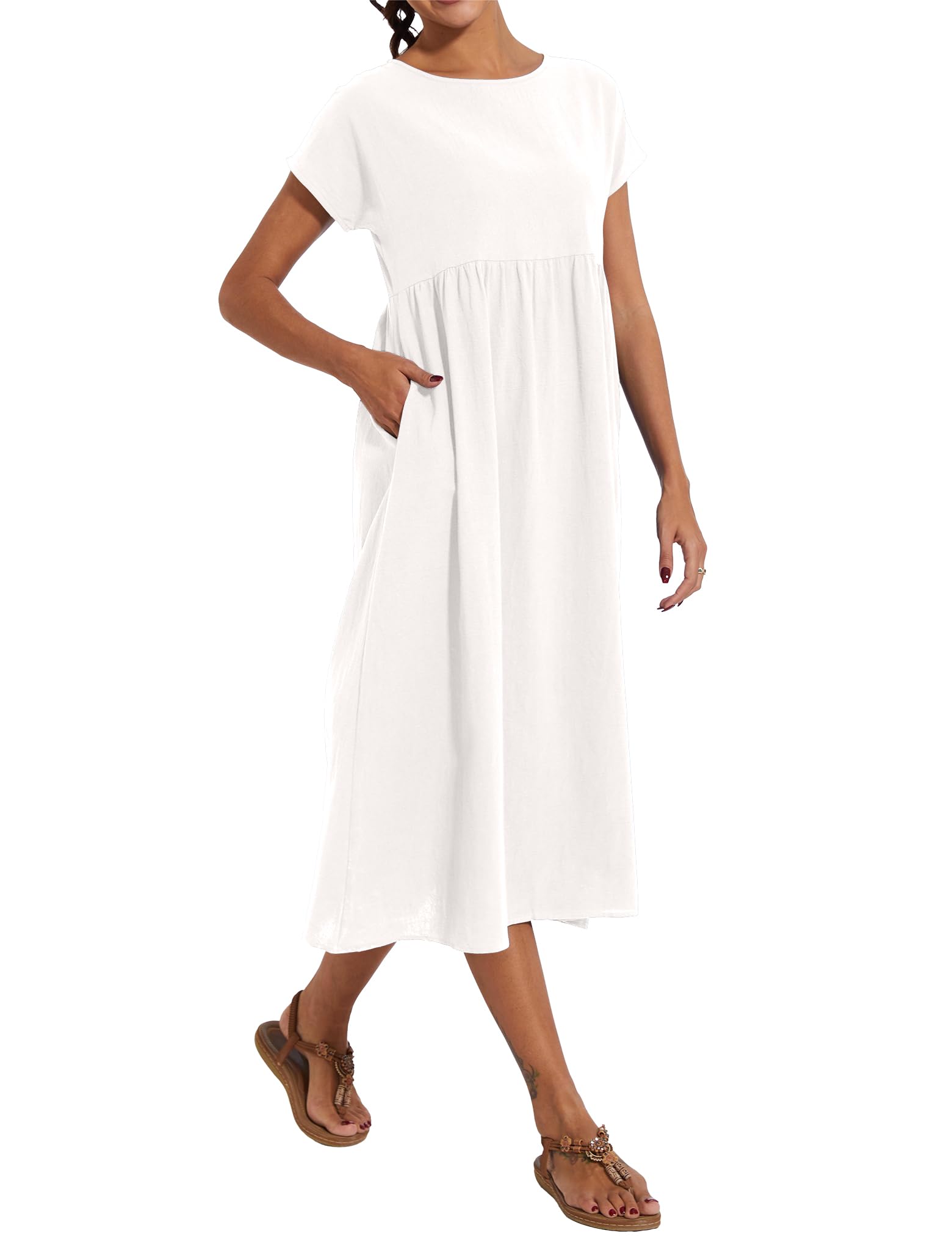 Foto 3 pulgar | Vestido Wrolem Casual De Verano De Algodón Con Bolsillos Para Mujer 2024 - Venta Internacional.