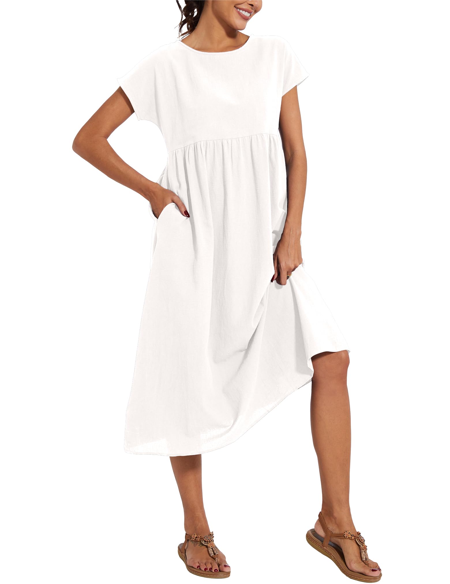 Foto 4 pulgar | Vestido Wrolem Casual De Verano De Algodón Con Bolsillos Para Mujer 2024 - Venta Internacional.