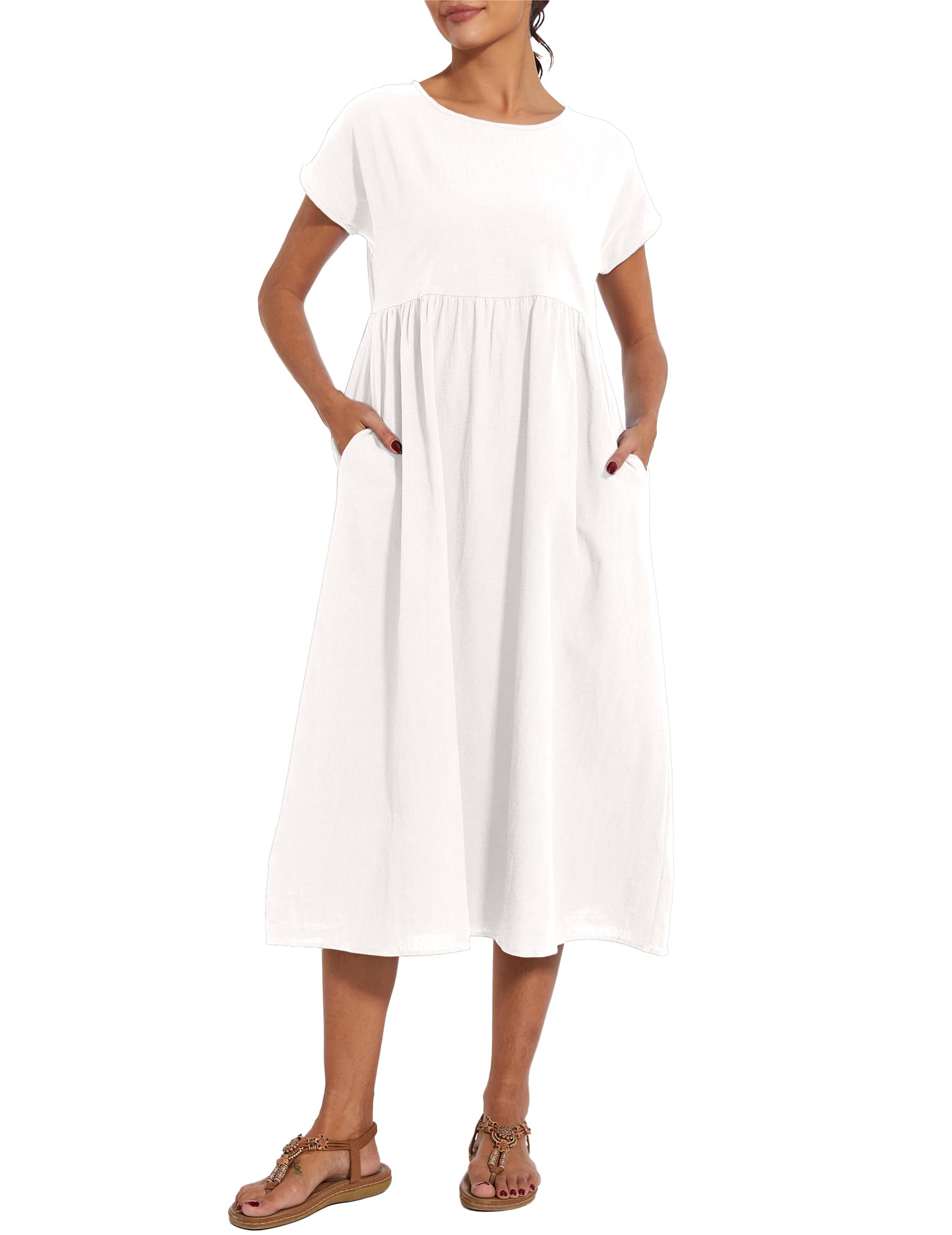 Foto 5 pulgar | Vestido Wrolem Casual De Verano De Algodón Con Bolsillos Para Mujer 2024 - Venta Internacional.