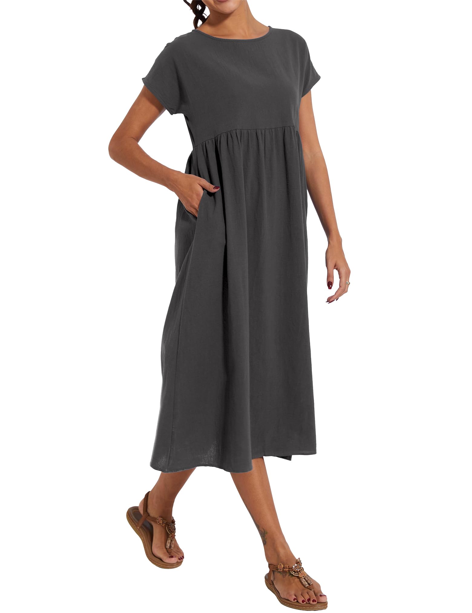 Foto 3 pulgar | Vestido Wrolem Casual De Verano De Algodón Con Bolsillos Para Mujer 2024 - Venta Internacional.