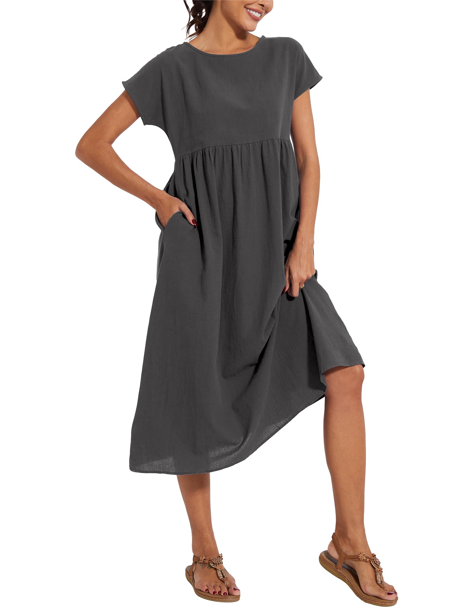 Foto 4 pulgar | Vestido Wrolem Casual De Verano De Algodón Con Bolsillos Para Mujer 2024 - Venta Internacional.