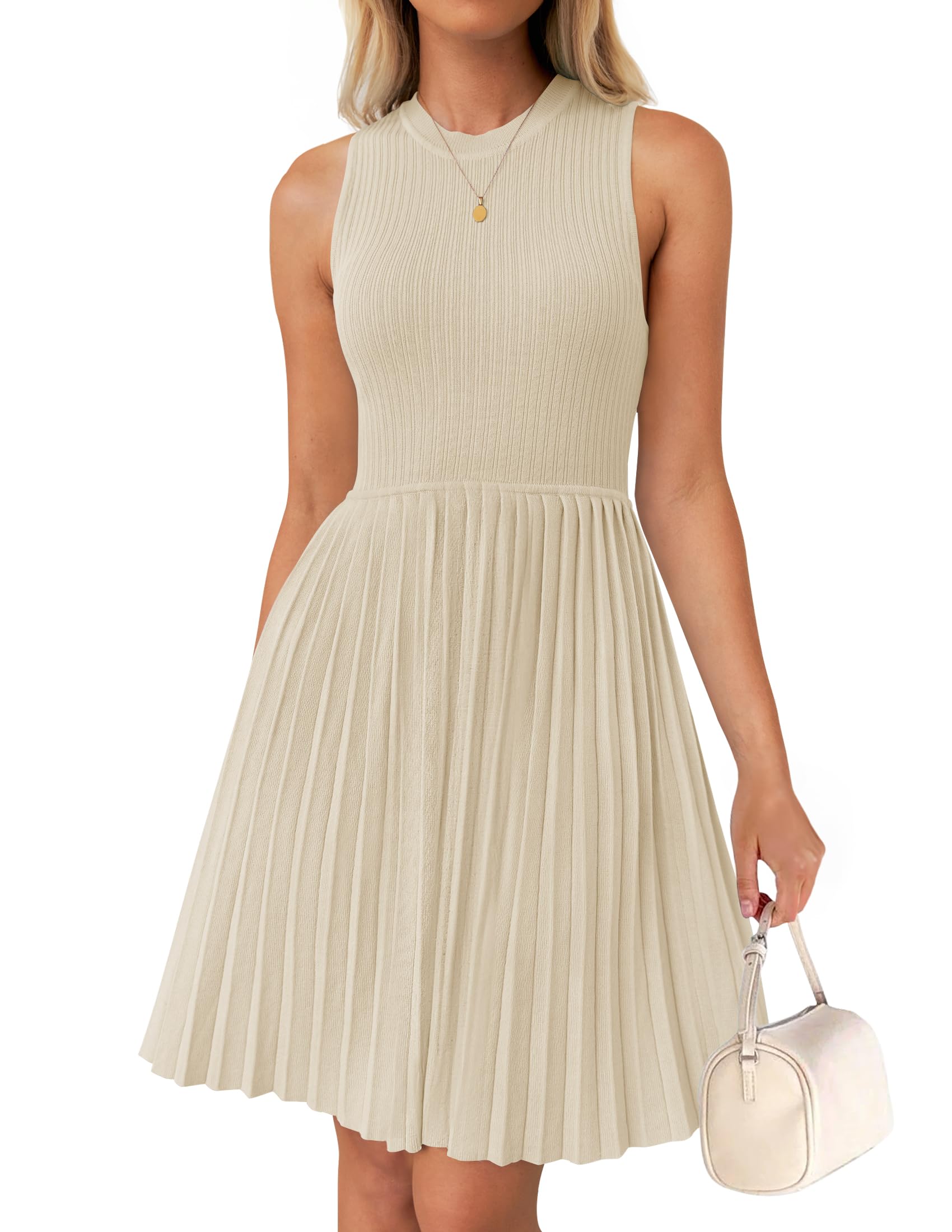 Minivestido De Verano Sin Mangas Zesica 2025 Con Cuello Redondo, Color Almendra - Venta Internacional.
