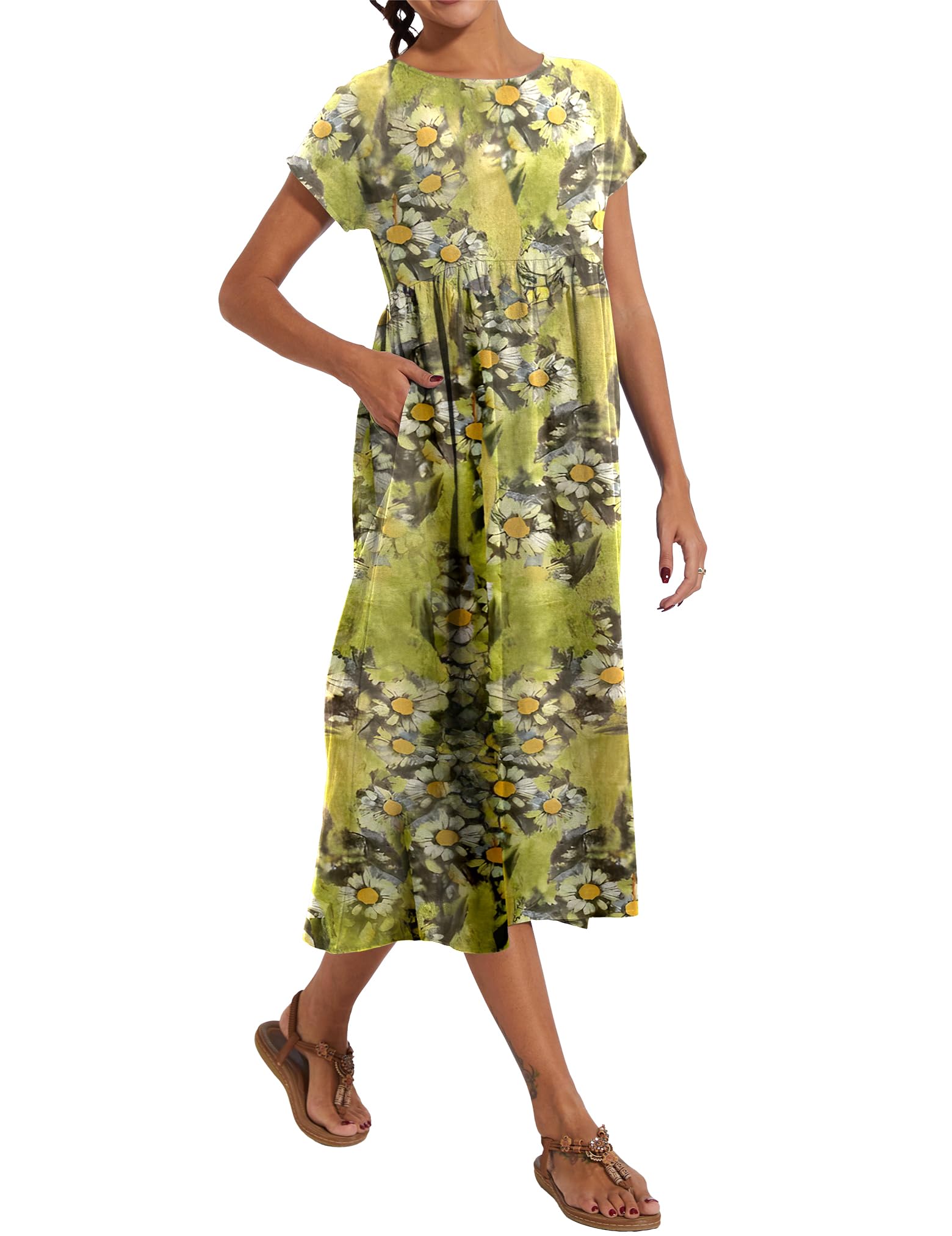 Foto 3 pulgar | Vestido Wrolem Casual De Verano De Algodón Con Bolsillos Para Mujer 2024 - Venta Internacional.
