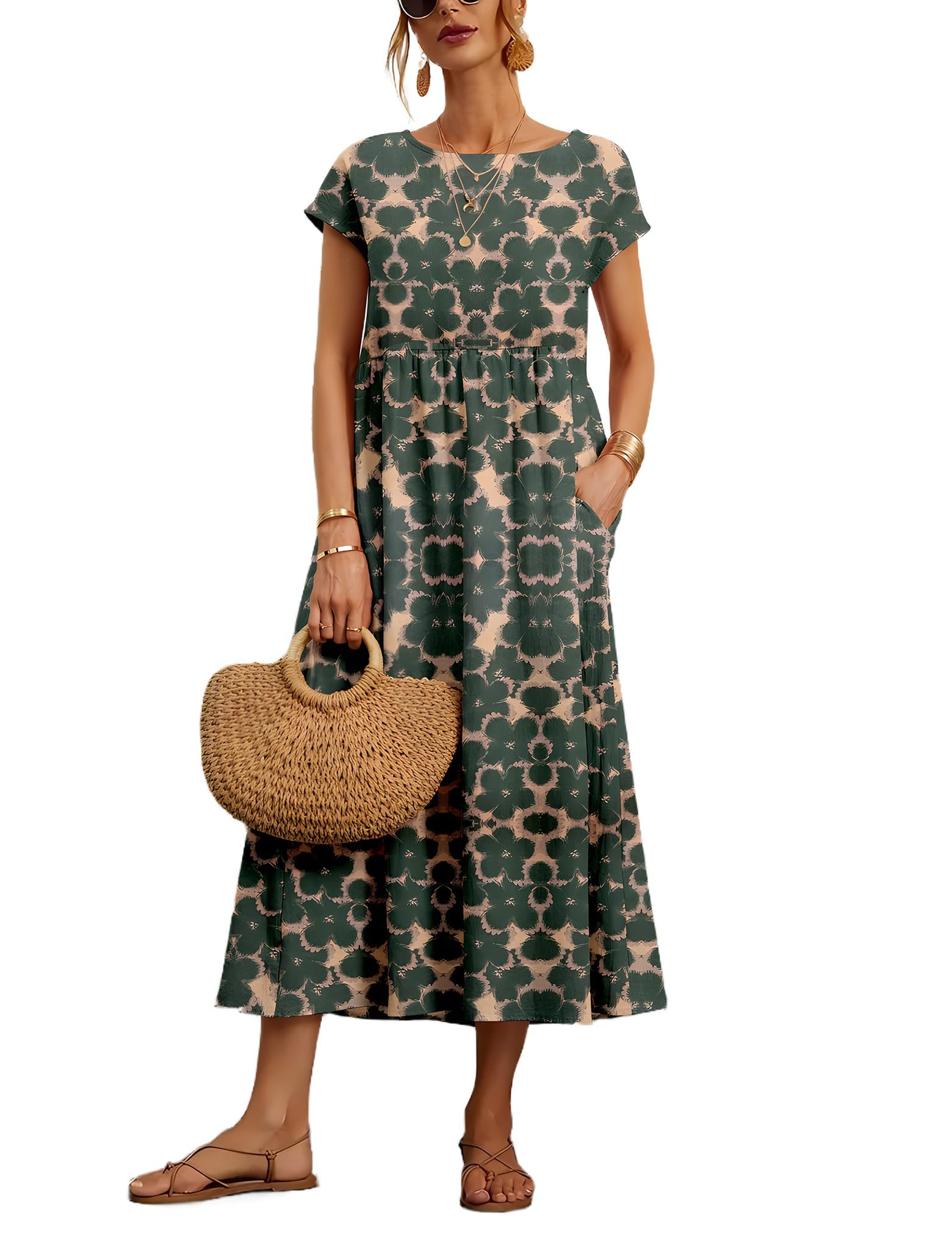 Foto 2 pulgar | Vestido Wrolem Casual De Verano De Algodón Con Bolsillos Para Mujer 2024 - Venta Internacional.