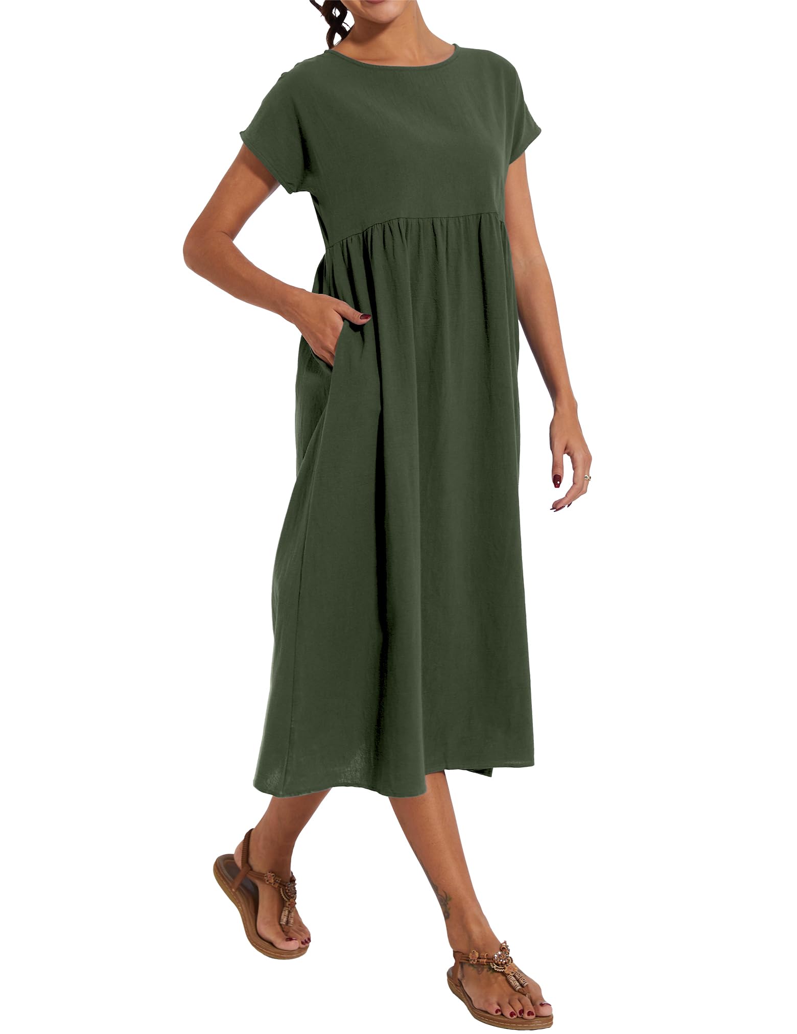 Foto 3 pulgar | Vestido Wrolem Casual De Verano De Algodón Con Bolsillos Para Mujer 2024 - Venta Internacional.