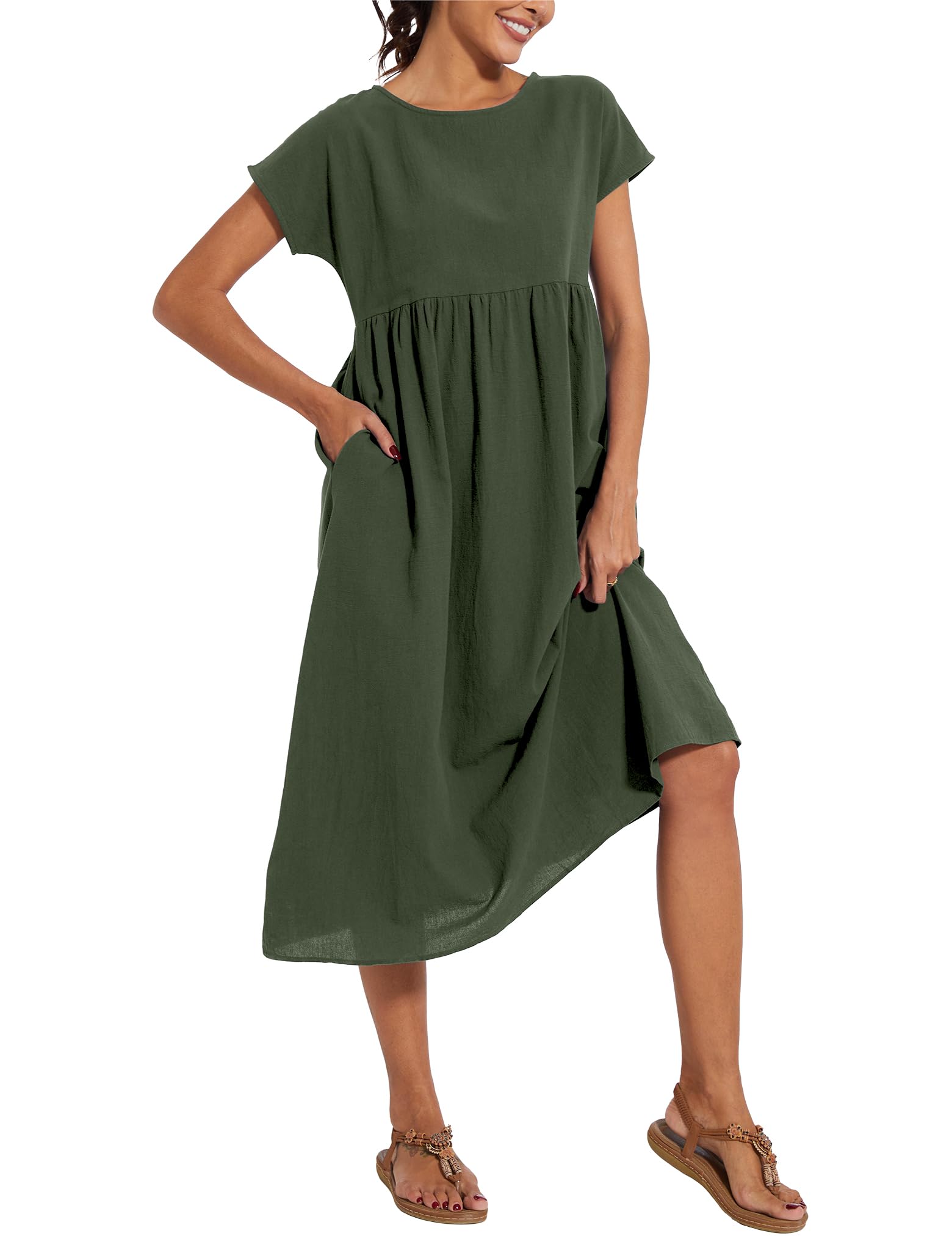 Foto 3 | Vestido Wrolem Casual De Verano De Algodón Con Bolsillos Para Mujer 2024 - Venta Internacional.