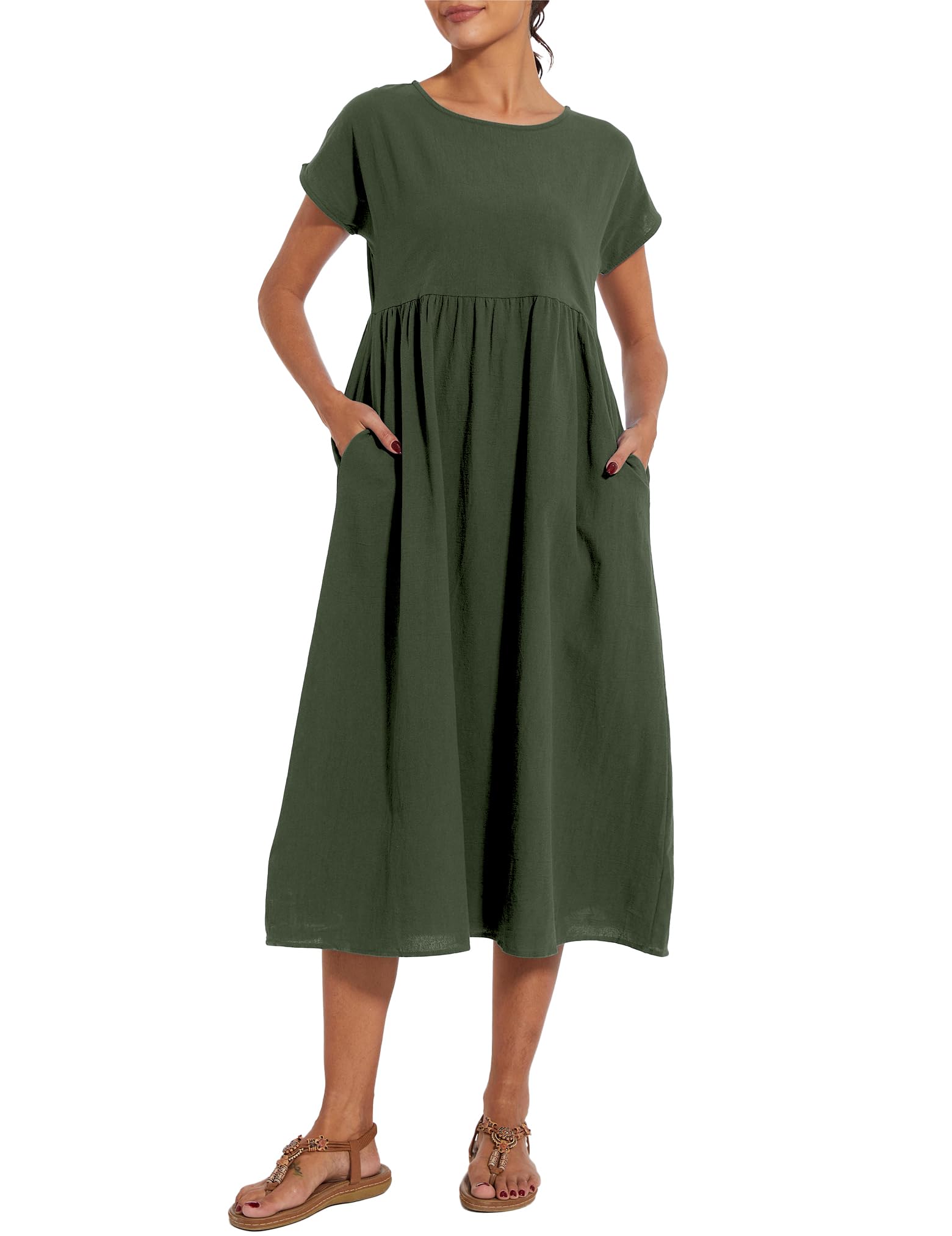 Foto 5 pulgar | Vestido Wrolem Casual De Verano De Algodón Con Bolsillos Para Mujer 2024 - Venta Internacional.