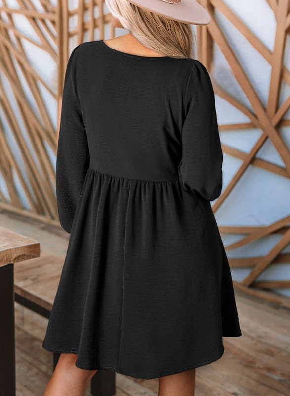 Foto 2 | Vestido Dokotoo De Manga Larga Con Cuello Redondo Y Cintura Imperial Abotonada - Venta Internacional.