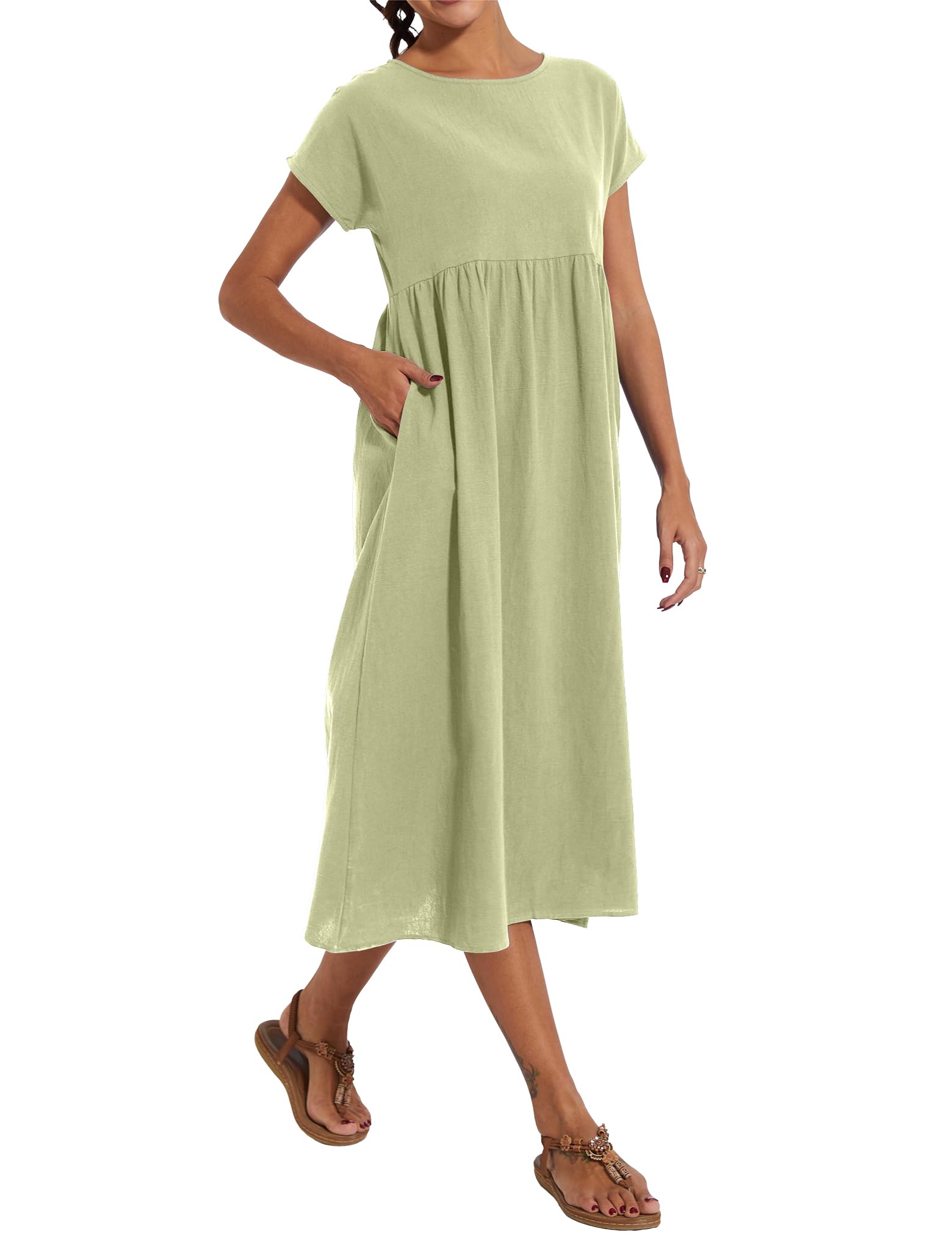 Foto 3 pulgar | Vestido Wrolem Casual De Verano De Algodón Con Bolsillos Para Mujer 2024 - Venta Internacional.