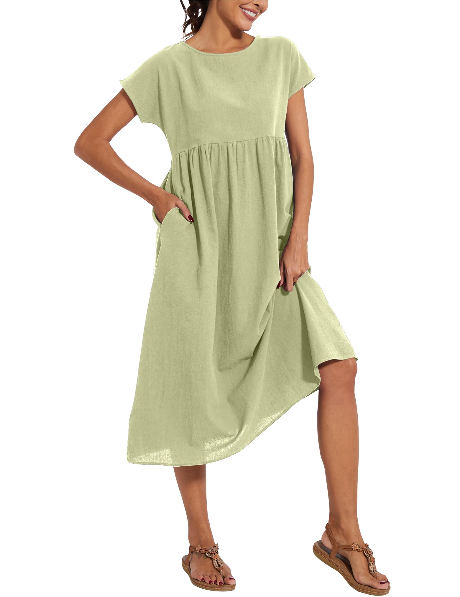 Foto 4 pulgar | Vestido Wrolem Casual De Verano De Algodón Con Bolsillos Para Mujer 2024 - Venta Internacional.