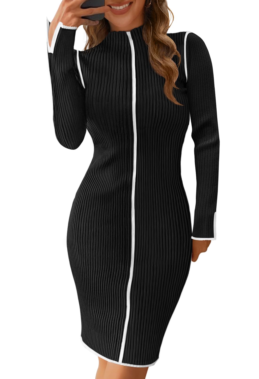Foto 1 | Vestido Tipo Suéter Merokeety 2025 De Punto Acanalado De Manga Larga Para Mujer - Venta Internacional.