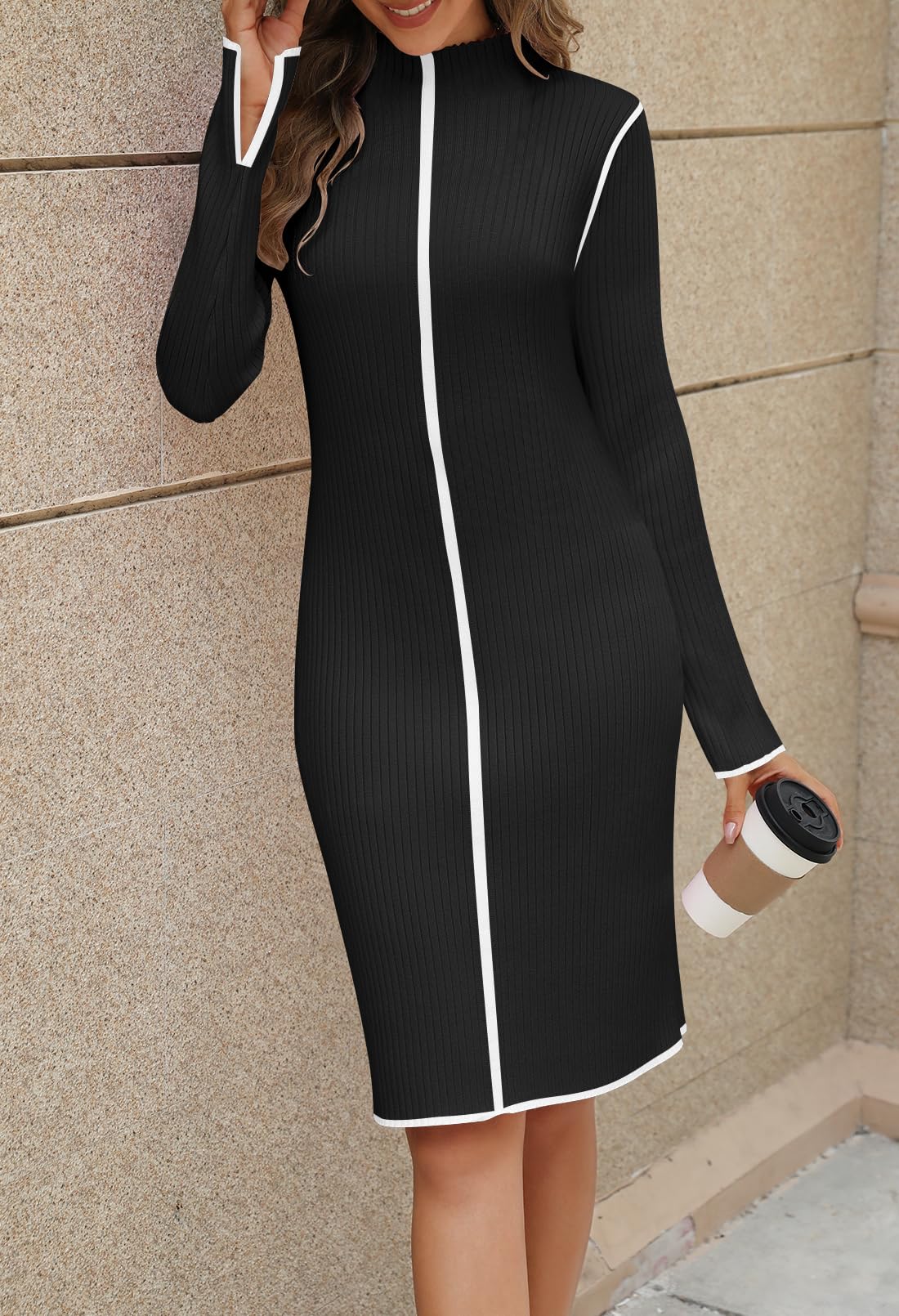 Foto 4 pulgar | Vestido Tipo Suéter Merokeety 2025 De Punto Acanalado De Manga Larga Para Mujer - Venta Internacional.