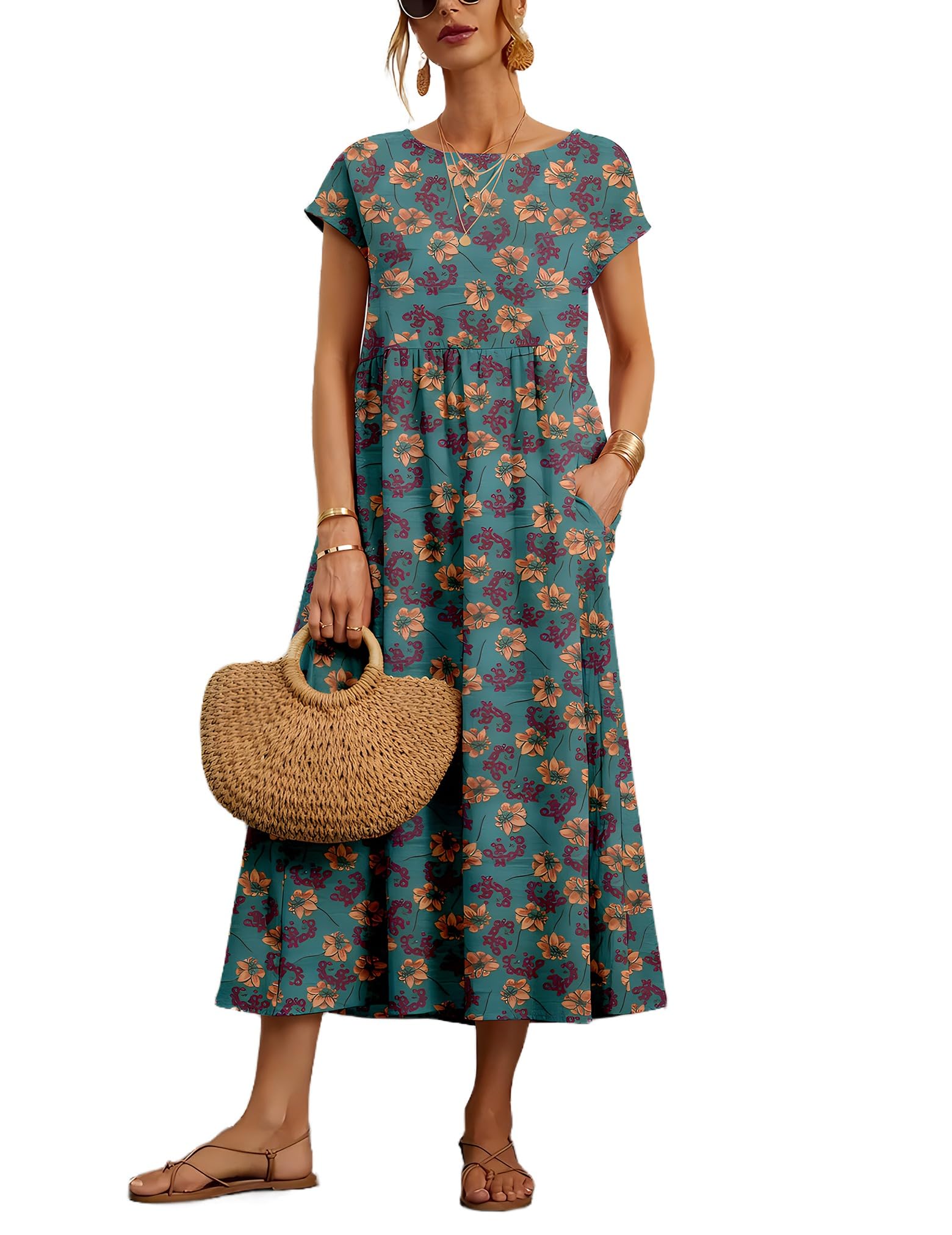 Foto 2 pulgar | Vestido Wrolem Casual De Verano De Algodón Con Bolsillos Para Mujer 2024 - Venta Internacional.