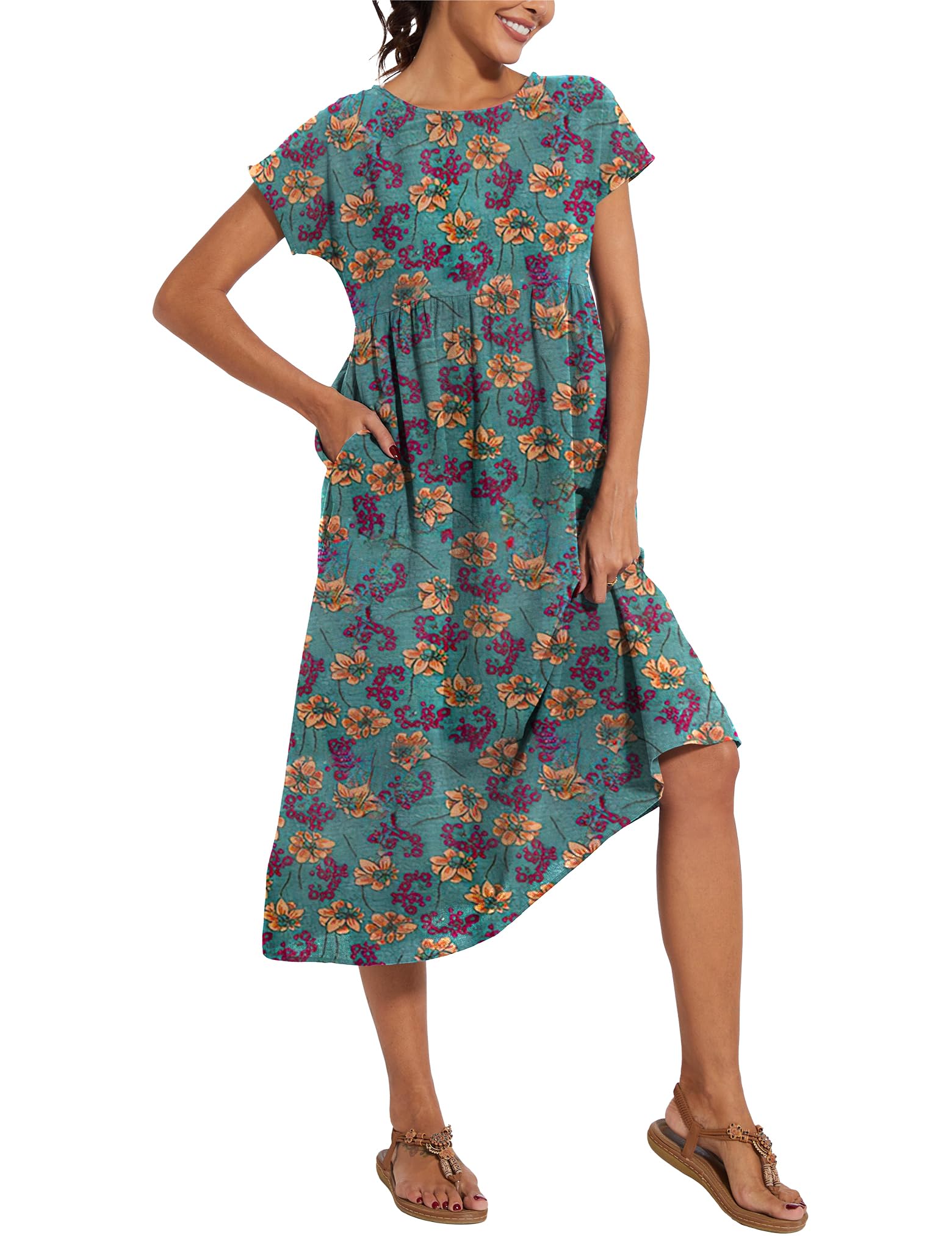 Foto 4 pulgar | Vestido Wrolem Casual De Verano De Algodón Con Bolsillos Para Mujer 2024 - Venta Internacional.