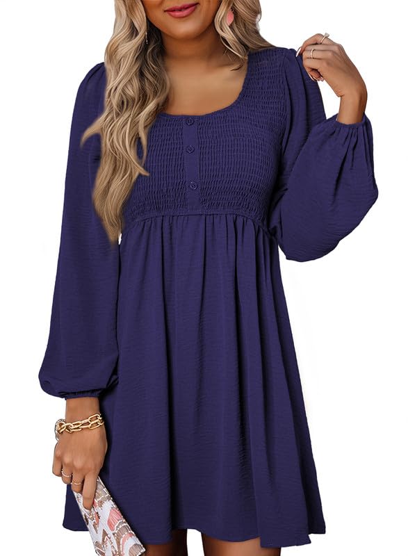 Foto 2 pulgar | Vestido Casual Dokotoo 2025 Primavera Cuello Redondo Manga Larga Azul Marino - Venta Internacional.