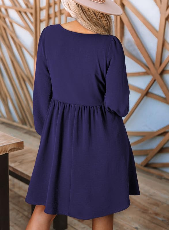 Foto 2 | Vestido Casual Dokotoo 2025 Primavera Cuello Redondo Manga Larga Azul Marino - Venta Internacional.