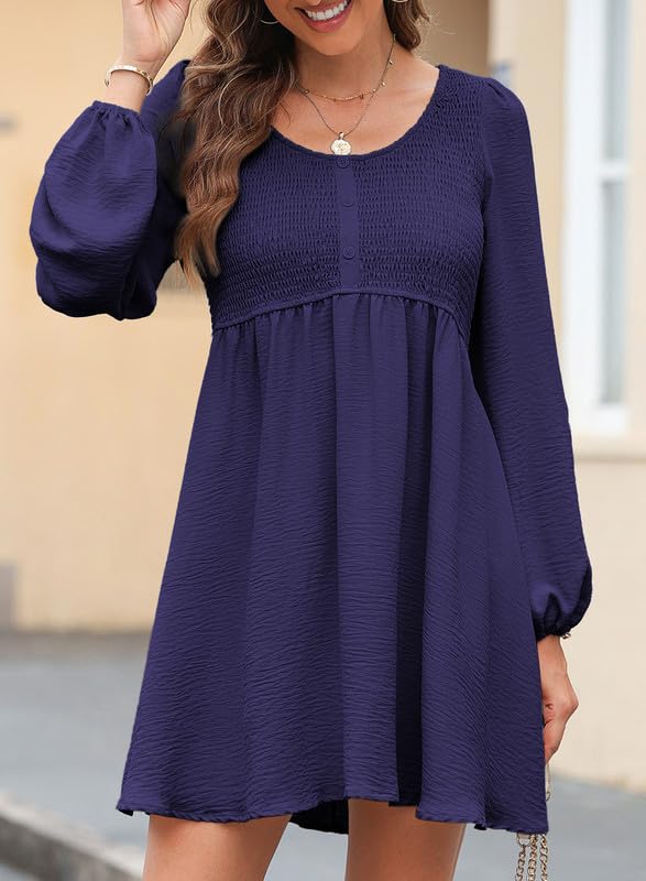 Foto 5 pulgar | Vestido Casual Dokotoo 2025 Primavera Cuello Redondo Manga Larga Azul Marino - Venta Internacional.