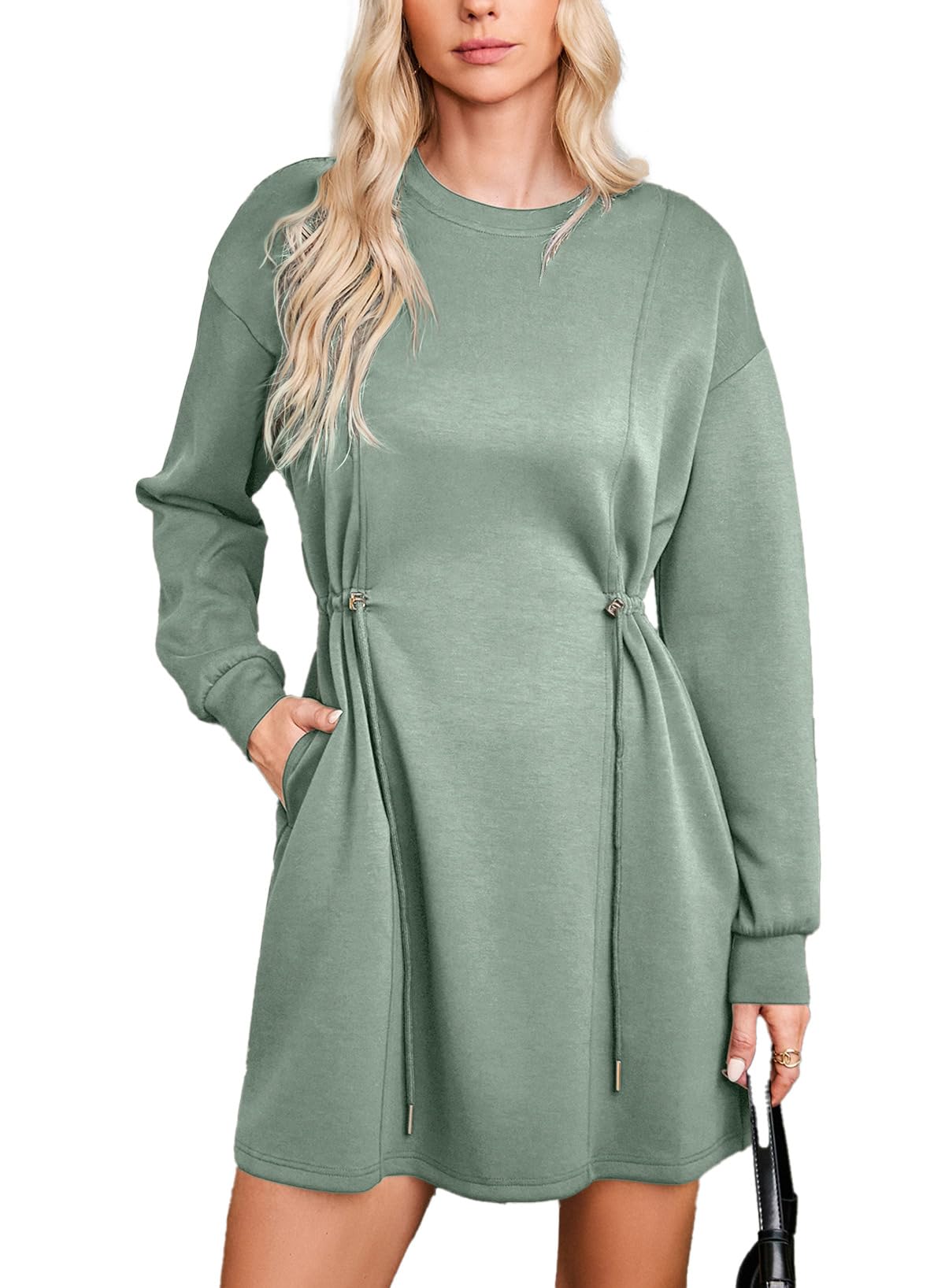Foto 2 pulgar | Minivestido Casual Dokotoo Para Mujer, Cintura Con Cordón, Verde - Venta Internacional.