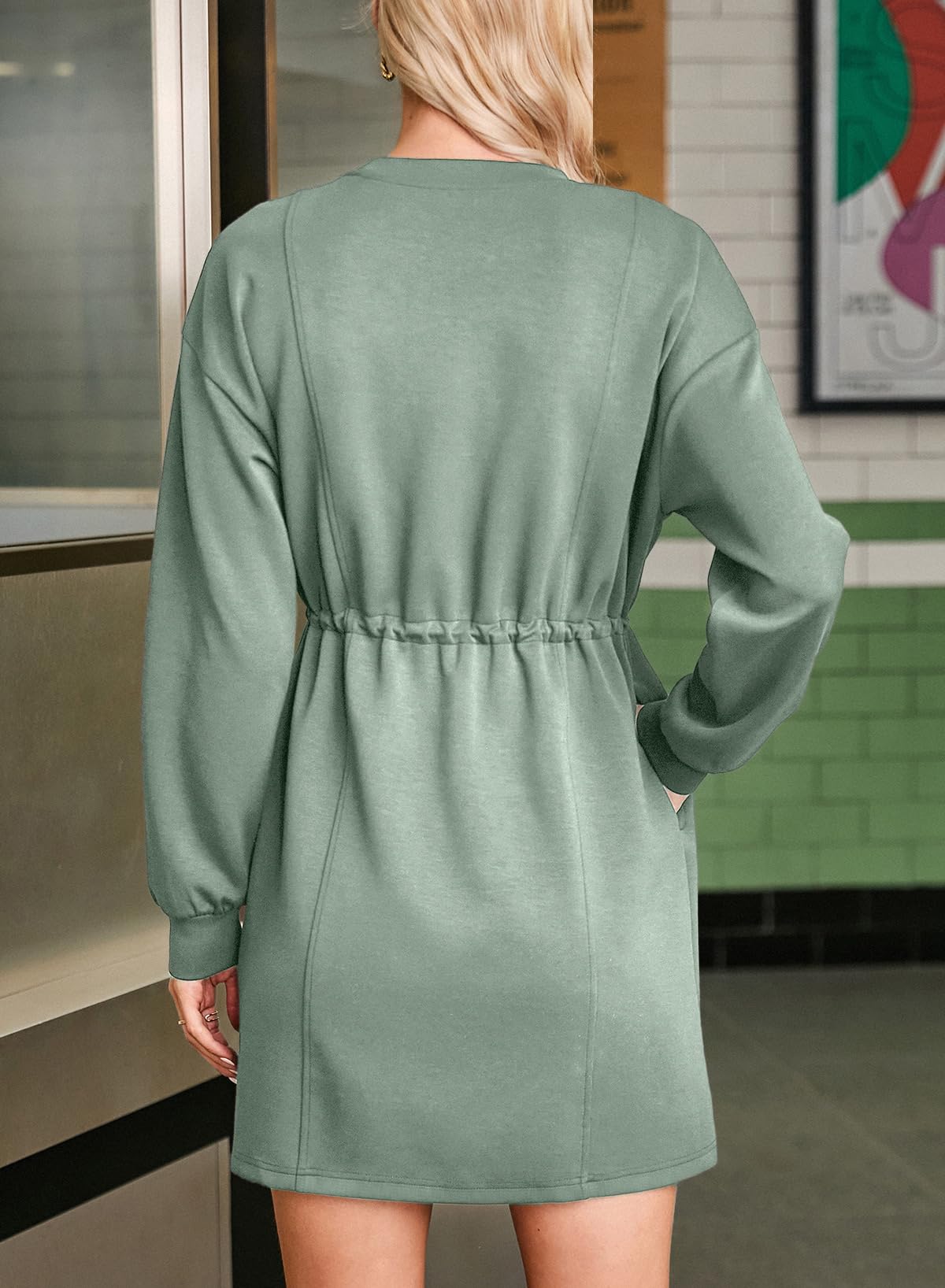 Foto 5 pulgar | Minivestido Casual Dokotoo Para Mujer, Cintura Con Cordón, Verde - Venta Internacional.