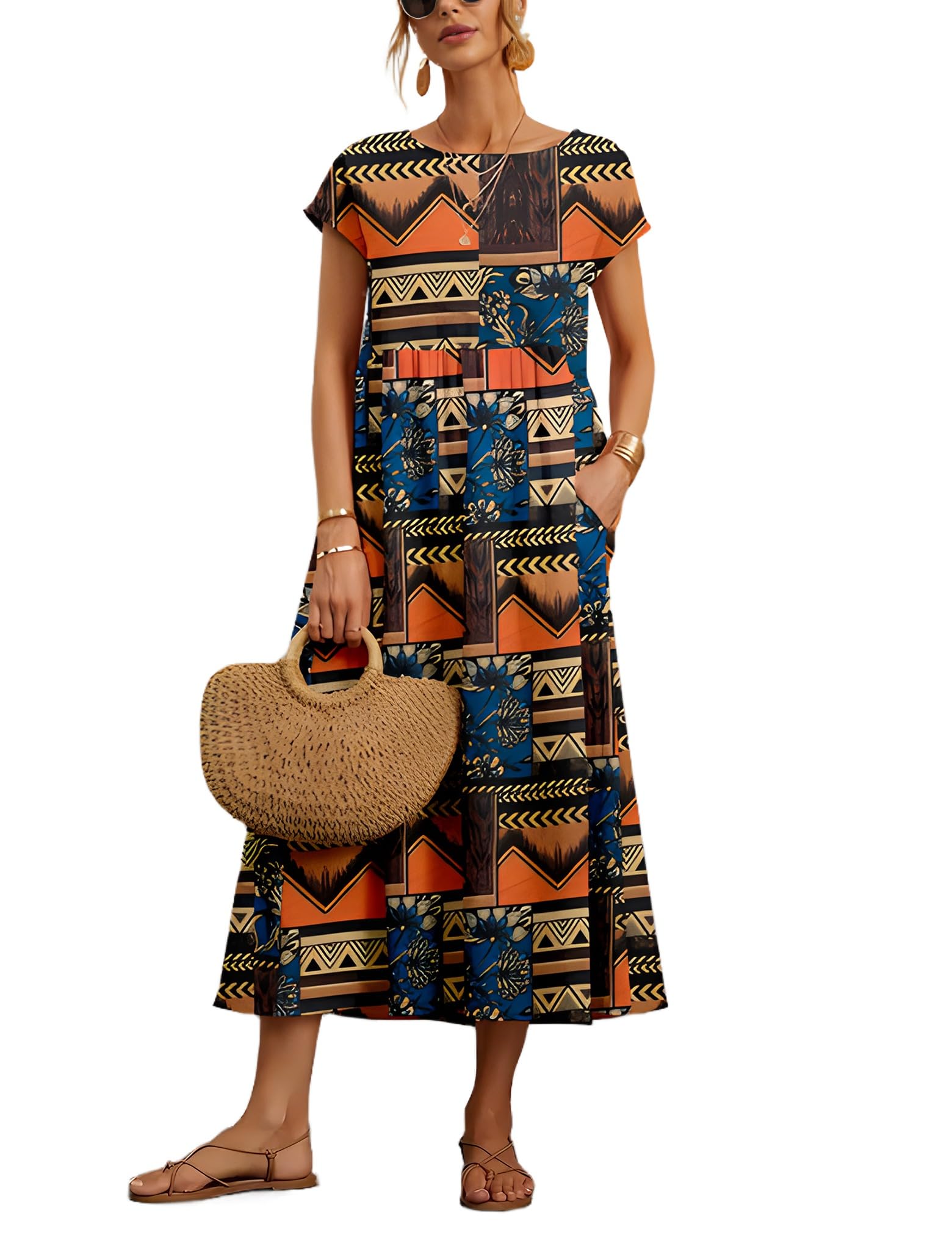 Foto 2 pulgar | Vestido Wrolem Casual De Verano De Algodón Con Bolsillos Para Mujer 2024 - Venta Internacional.