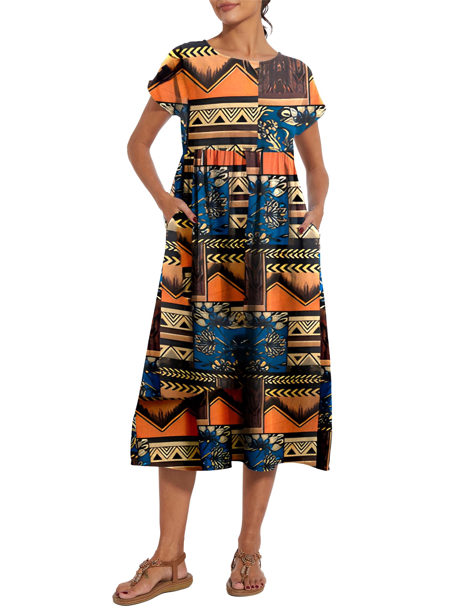 Foto 4 | Vestido Wrolem Casual De Verano De Algodón Con Bolsillos Para Mujer 2024 - Venta Internacional.