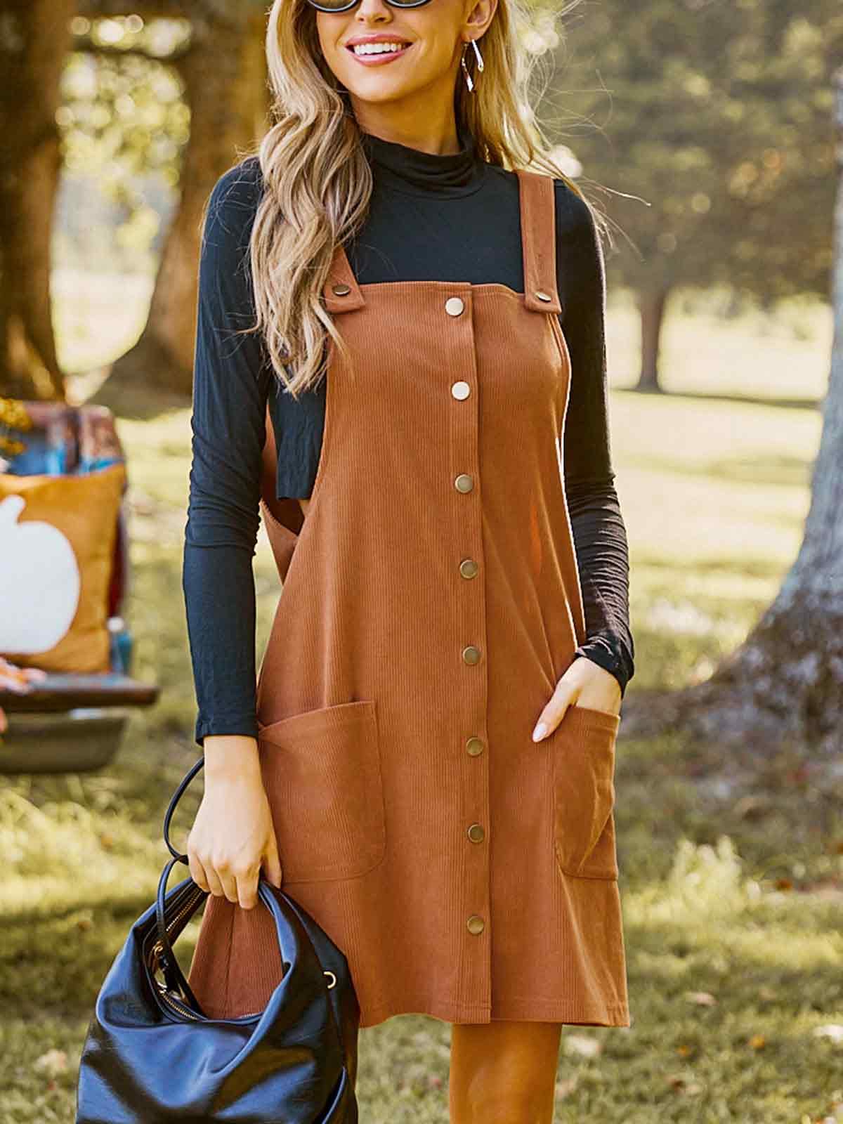 Foto 3 pulgar | Vestido Casual Cupshe Cuello Cuadrado Con Botones En La Parte Delantera De Poliéster Naranja - Venta Internacional.