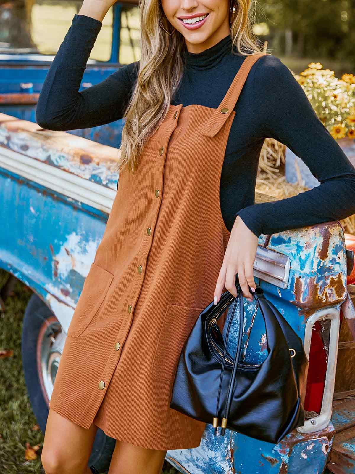 Foto 5 pulgar | Vestido Casual Cupshe Cuello Cuadrado Con Botones En La Parte Delantera De Poliéster Naranja - Venta Internacional.