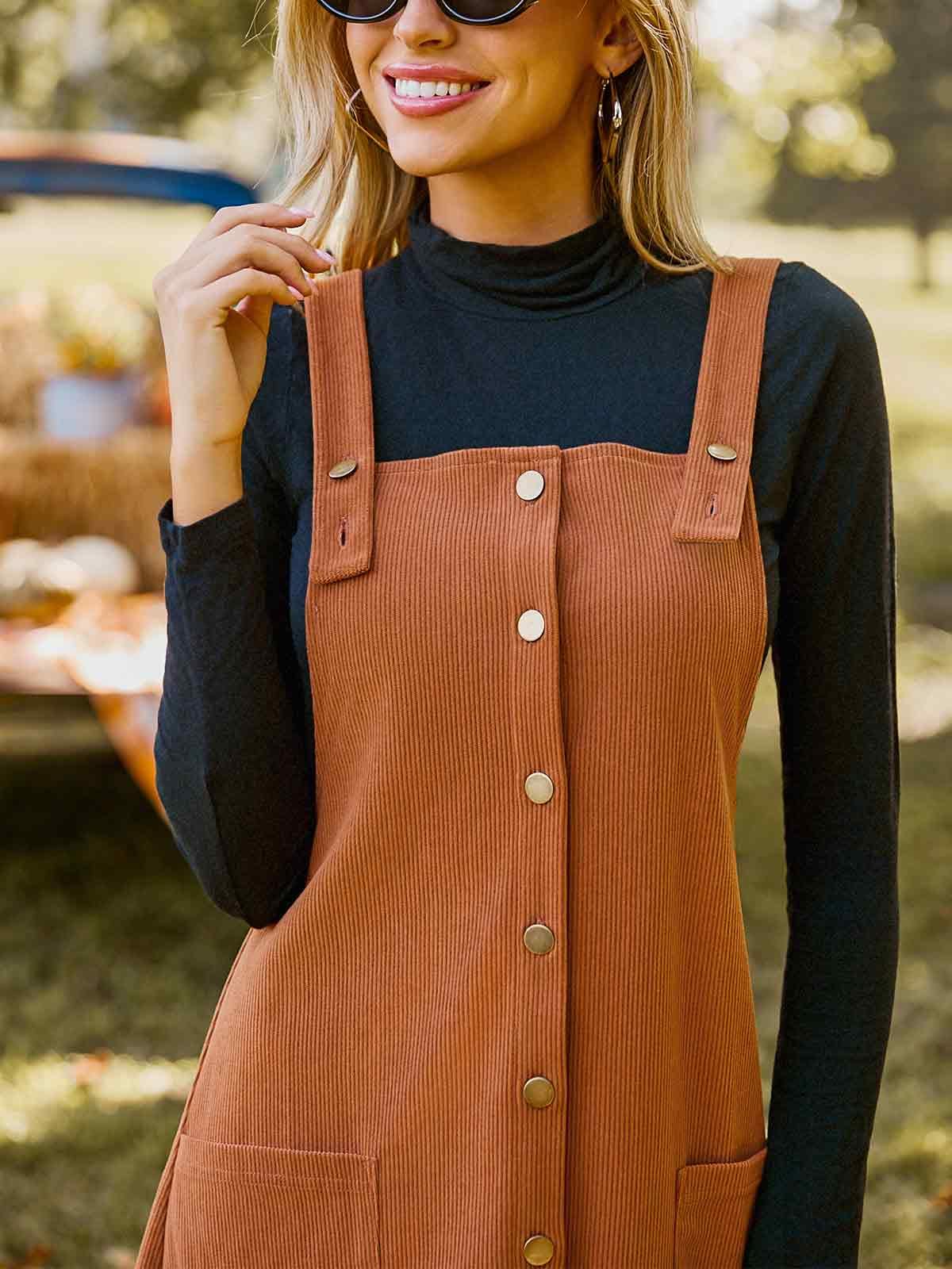 Foto 8 pulgar | Vestido Casual Cupshe Cuello Cuadrado Con Botones En La Parte Delantera De Poliéster Naranja - Venta Internacional.