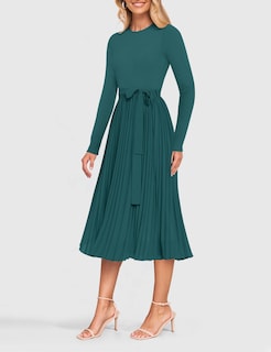 Foto 3 | Vestido Midi Zesica Para Mujer, Manga Larga, De Otoño, Punto, Verde Azulado - Venta Internacional.